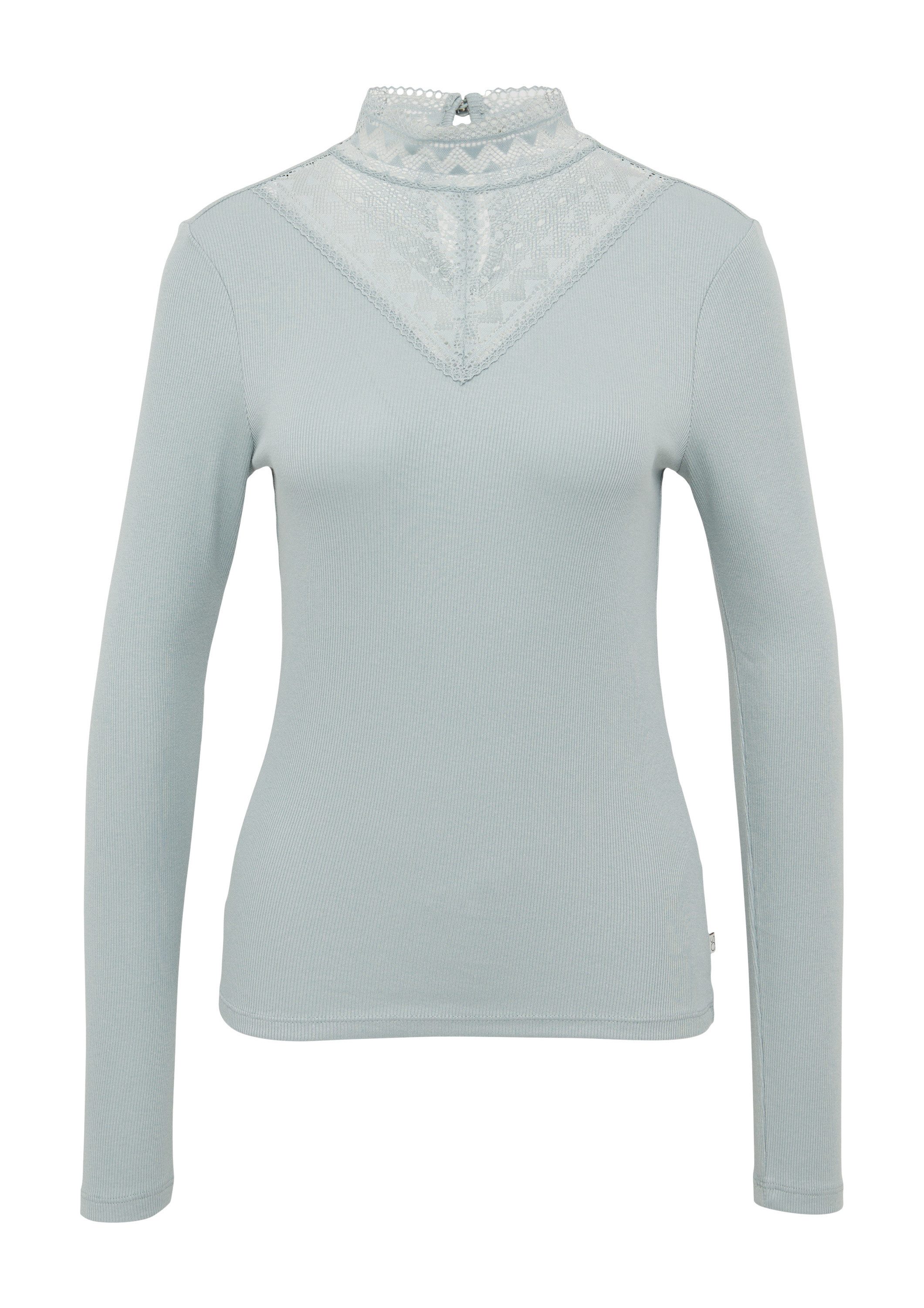 QS Langarmshirt T-Shirt Schmales Rippshirt mit Spitzeneinsatz am Ausschnitt günstig online kaufen
