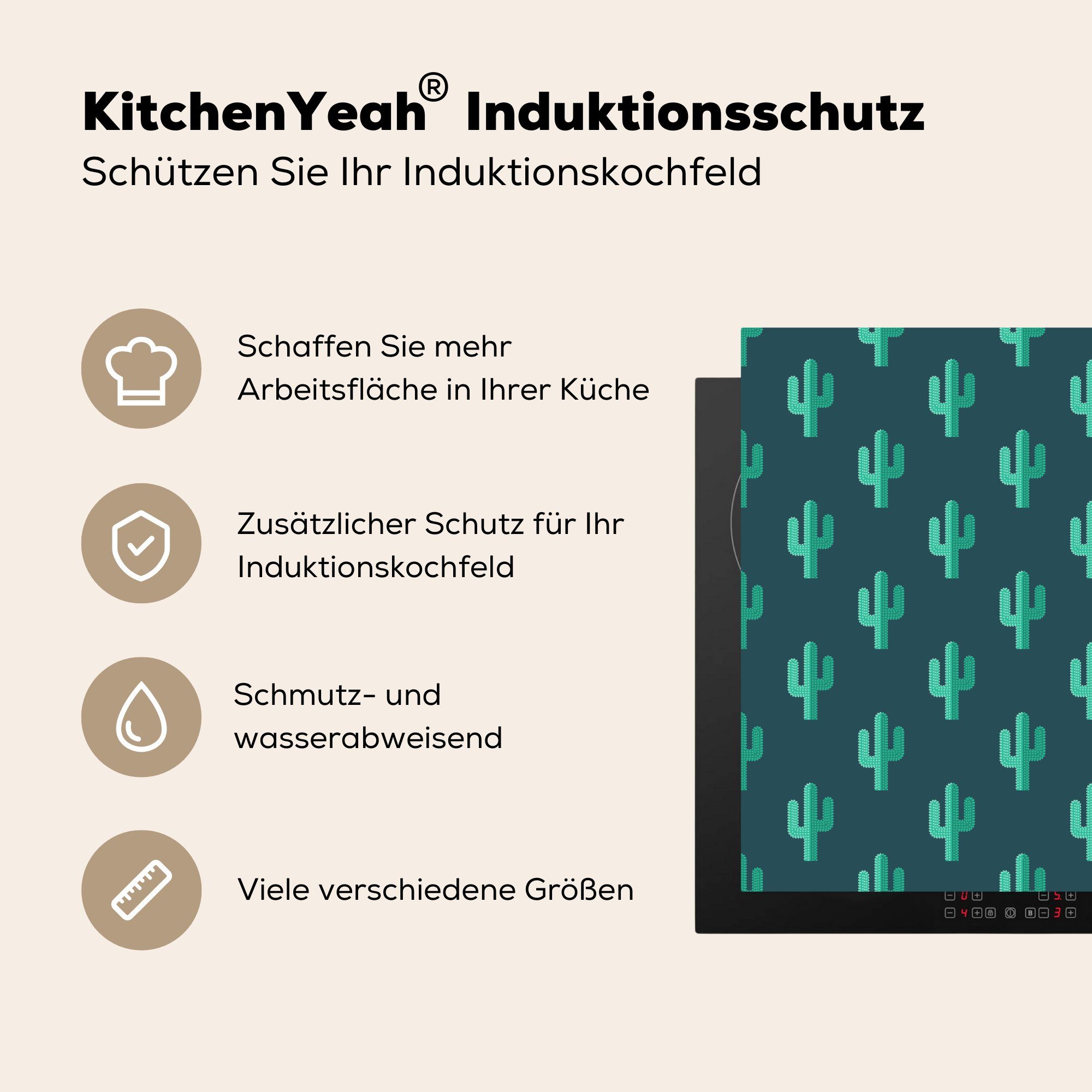 MuchoWow Herdblende-/Abdeckplatte - Design Kaktus Blau, cm, 78x78 Ceranfeldabdeckung, für küche Arbeitsplatte (1 - Vinyl, tlg)