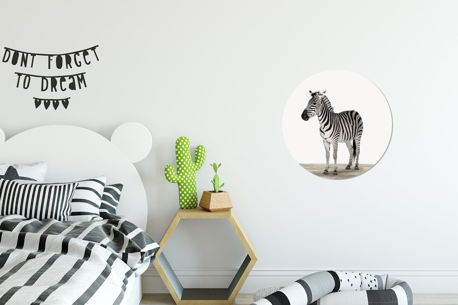 Kinderzimmer, Wohnzimmer (1 Tapetenkreis - Wandsticker für Tapetenaufkleber, Rund, MuchoWow - - Weiß Zebra Tiere Schwarz St),
