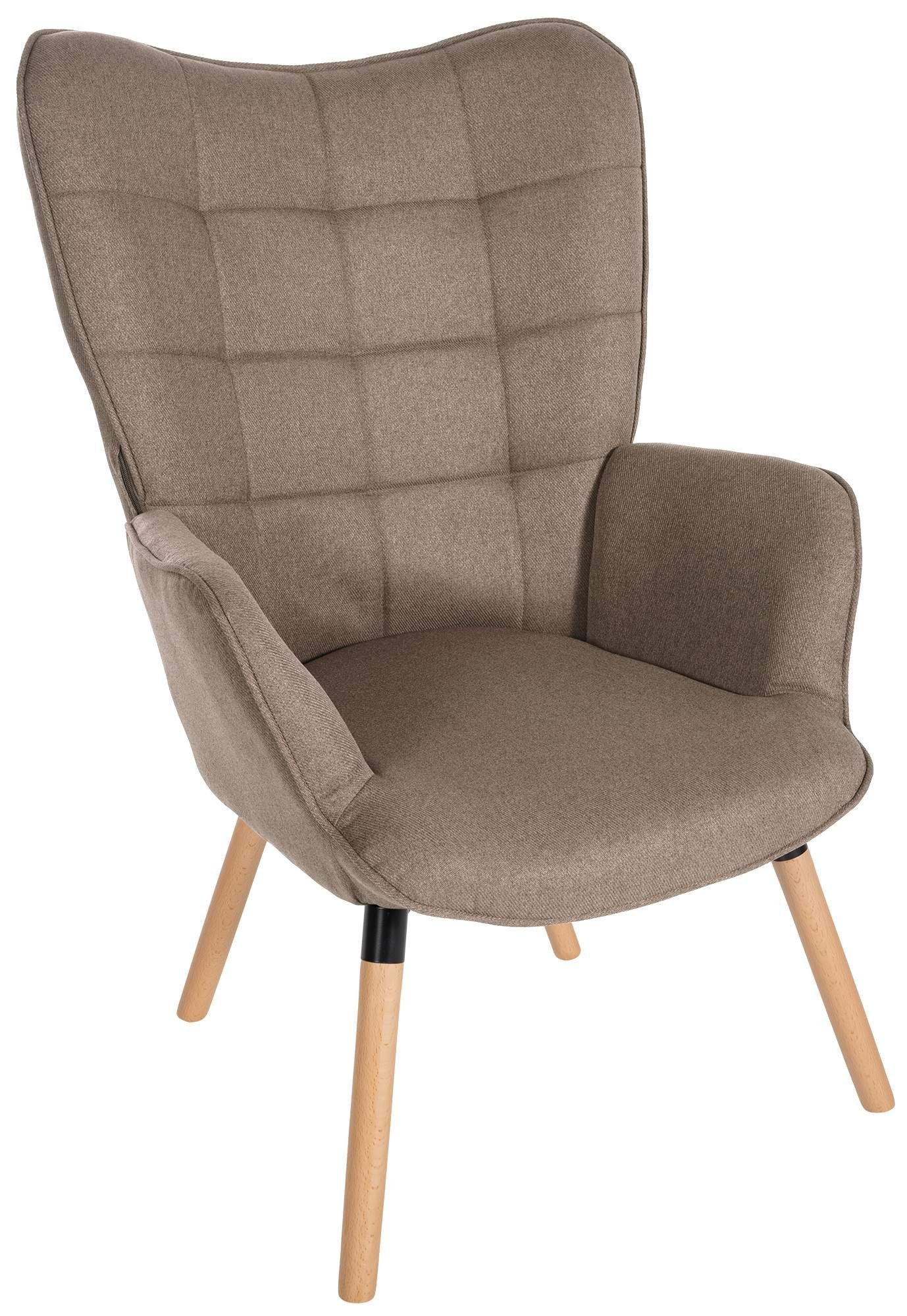 CLP Loungesessel Garding, Stuhl mit Stoff-Bezug und Gestell aus Buchenholz taupe