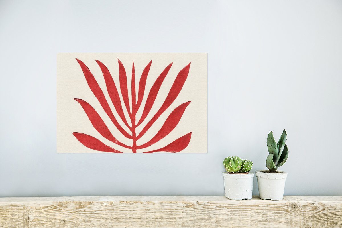 Blätter Poster Rot (1 Wohnzimmer, - St), Poster, - MuchoWow für Rahmen Wandbild, Ohne Pflanze Wandposter - Abstrakt,