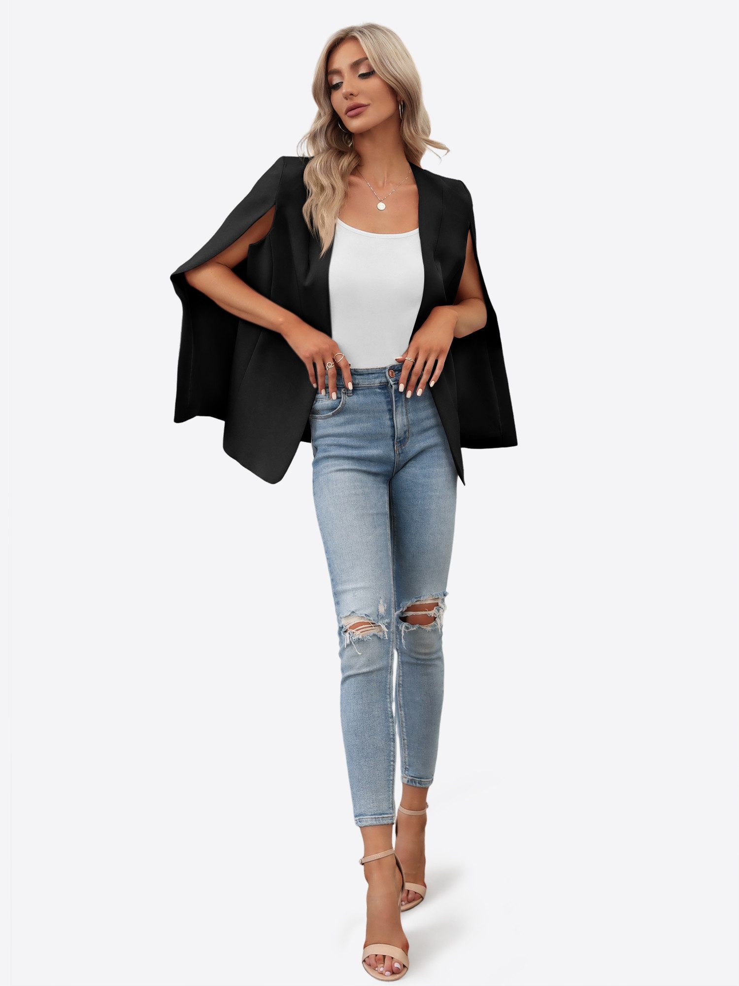 Imily Bela Jackenblazer Damen Cape Blazer (Packung, 1-tlg., 1per-Pack) Gespaltene Ärmel