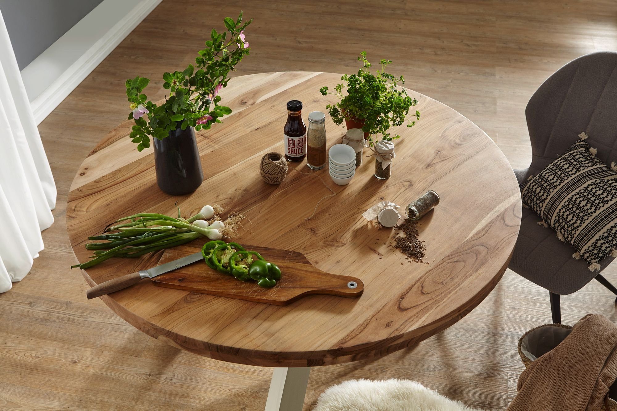 lovingHome® Esstisch Esstisch Esszimmer Tisch Küchentisch Holztisch 120 cm Akazie massiv (1 Stück), Akazie mit schöner Farbstruktur