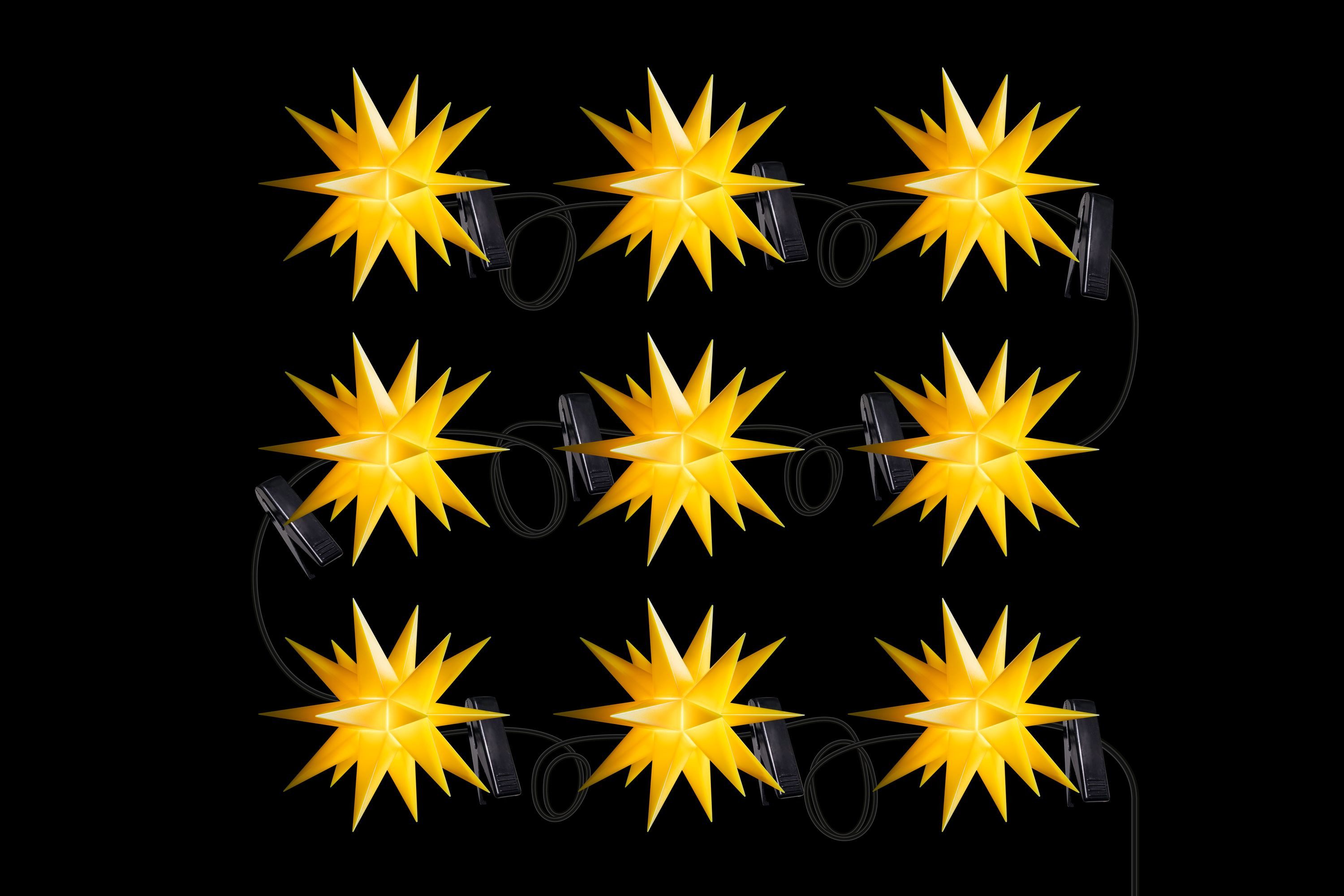 STERNTALER LED-Lichterkette DT7894, Sternenkette Weihnachtsstern Kette 9 Sterne 18 Zacker Gelb