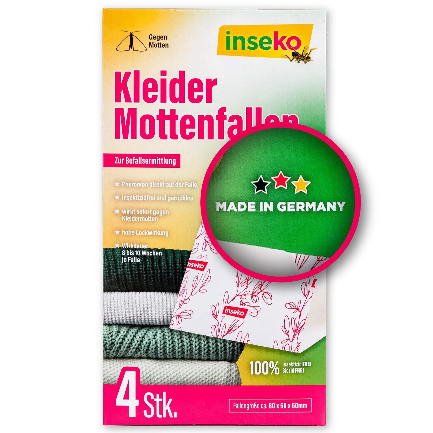 Inseko Insektenfalle 12x inseko Kleidermottenfallen I insektizidfrei und geruchlos, Pheromonfalle gegen Kleidermotten & zur Befallsermittlung