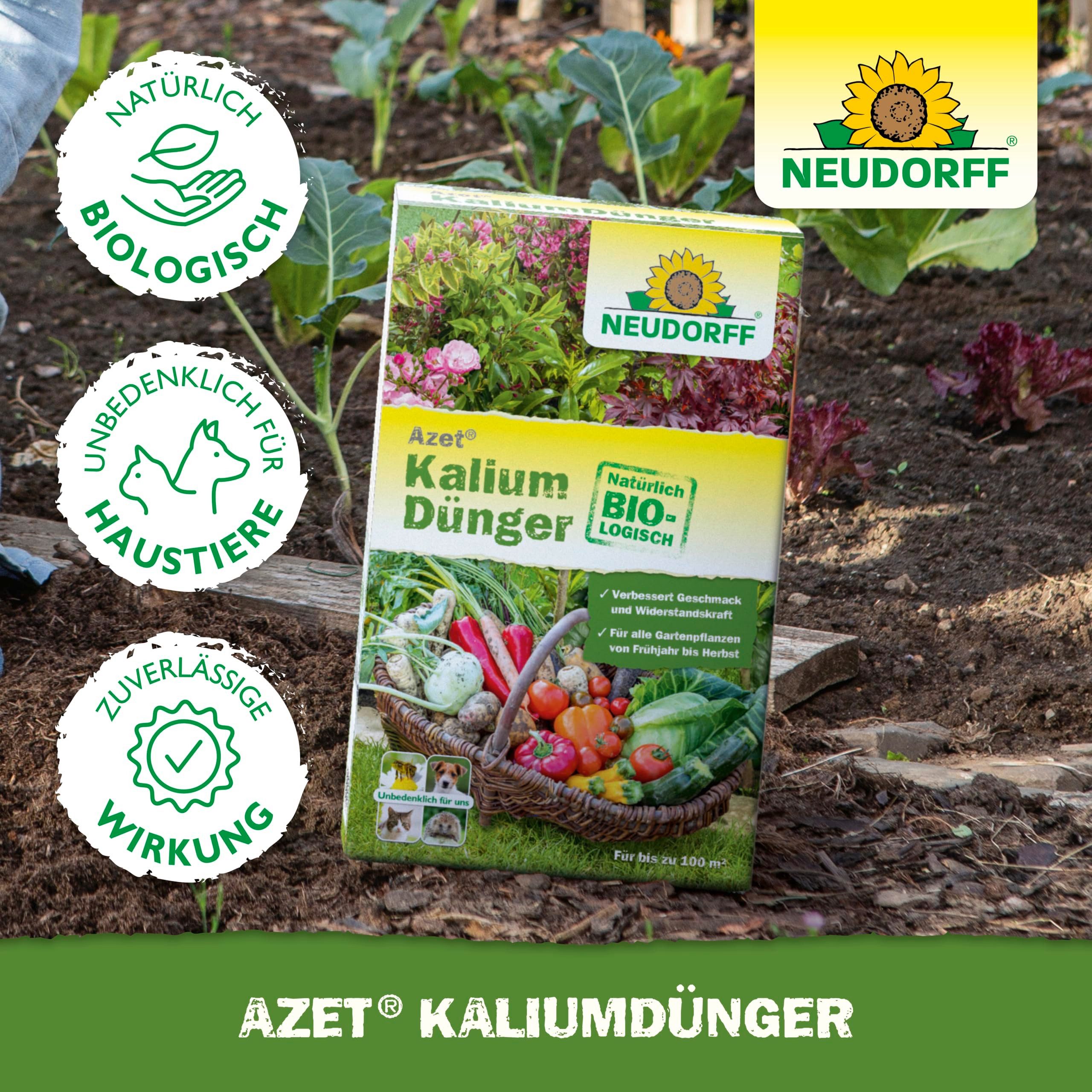Neudorff Spezialdünger Bio - Azet KaliumDünger 2 kg für 100m², Bio-Dünger gleicht Kaliummangel aus, verbessert Geschmack, Widerstandskraft und Lagerfähigkeit, für alle Gartenpflanzen