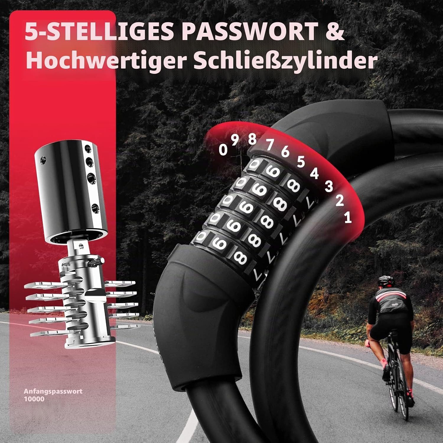 ROCKBROS Faltschloss Fahrrad-Kabelschloss mit Zahlenschloss, 570mm/870mm