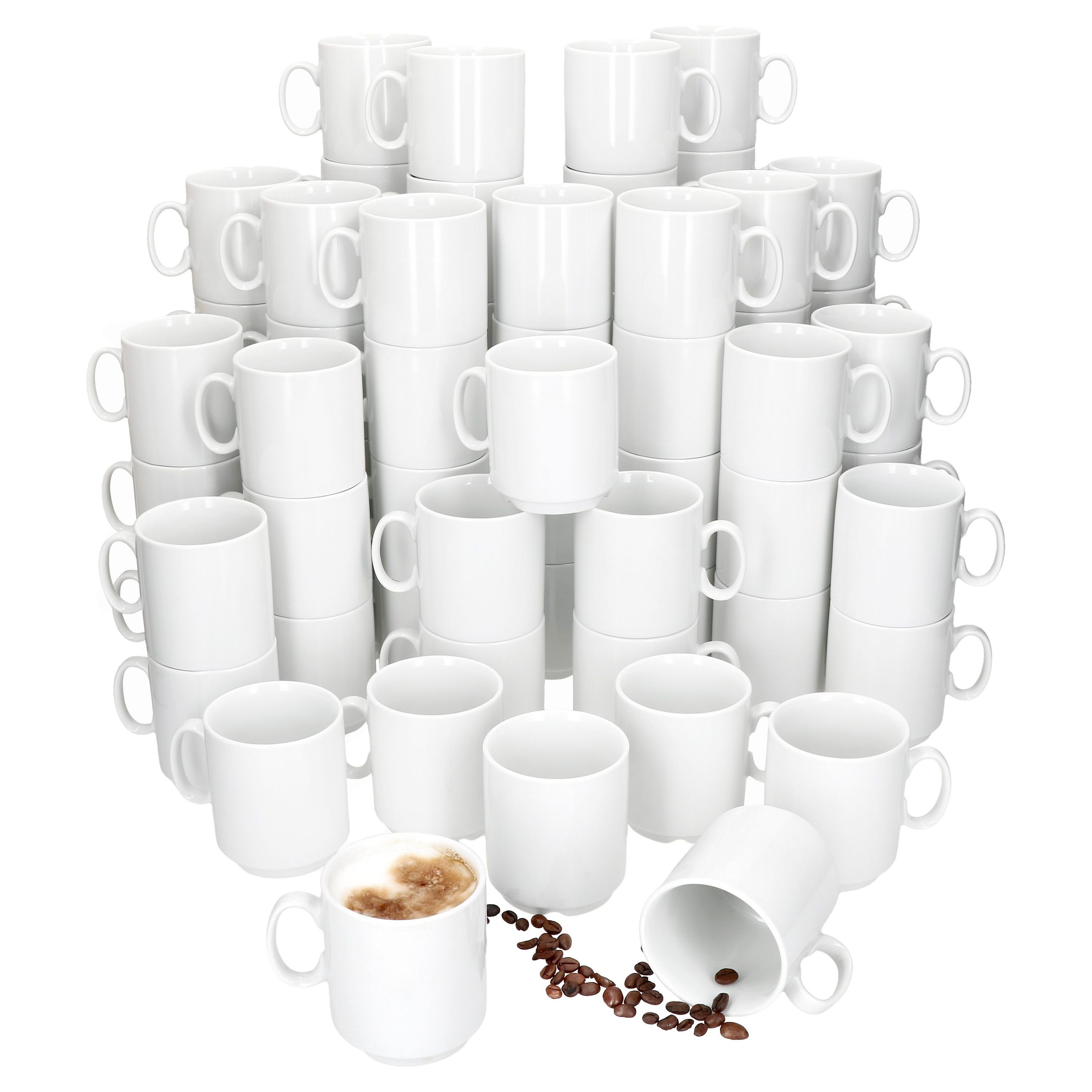 Set MamboCat 72er 250ml stapelbar, Becher Porzellan Porzellan-Tassen weiß Kaffeebecher Event