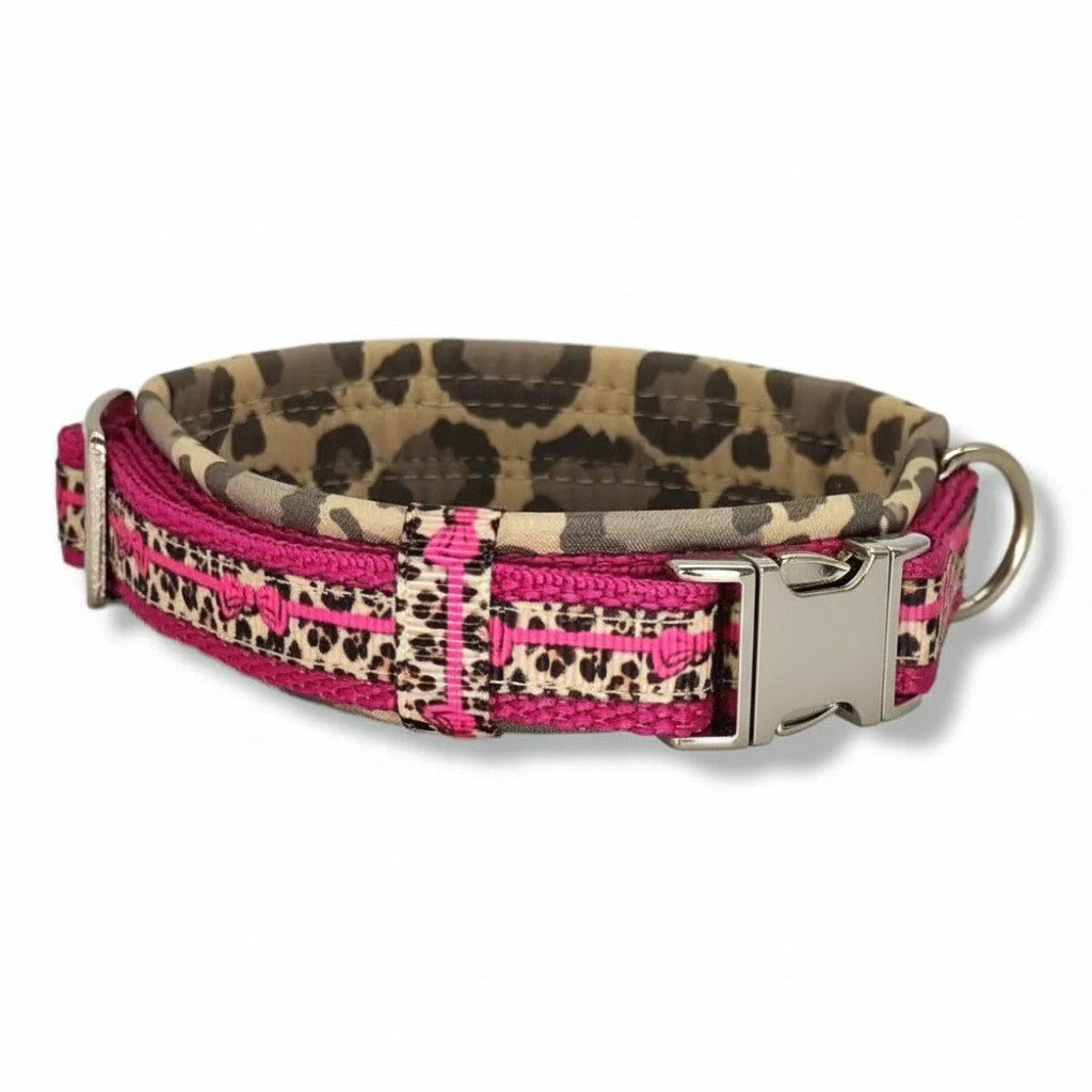 D by E Couture Hunde-Halsband "Pink Leo Love VI", gepolstert, verstellbar, 20mm breit, Handmade