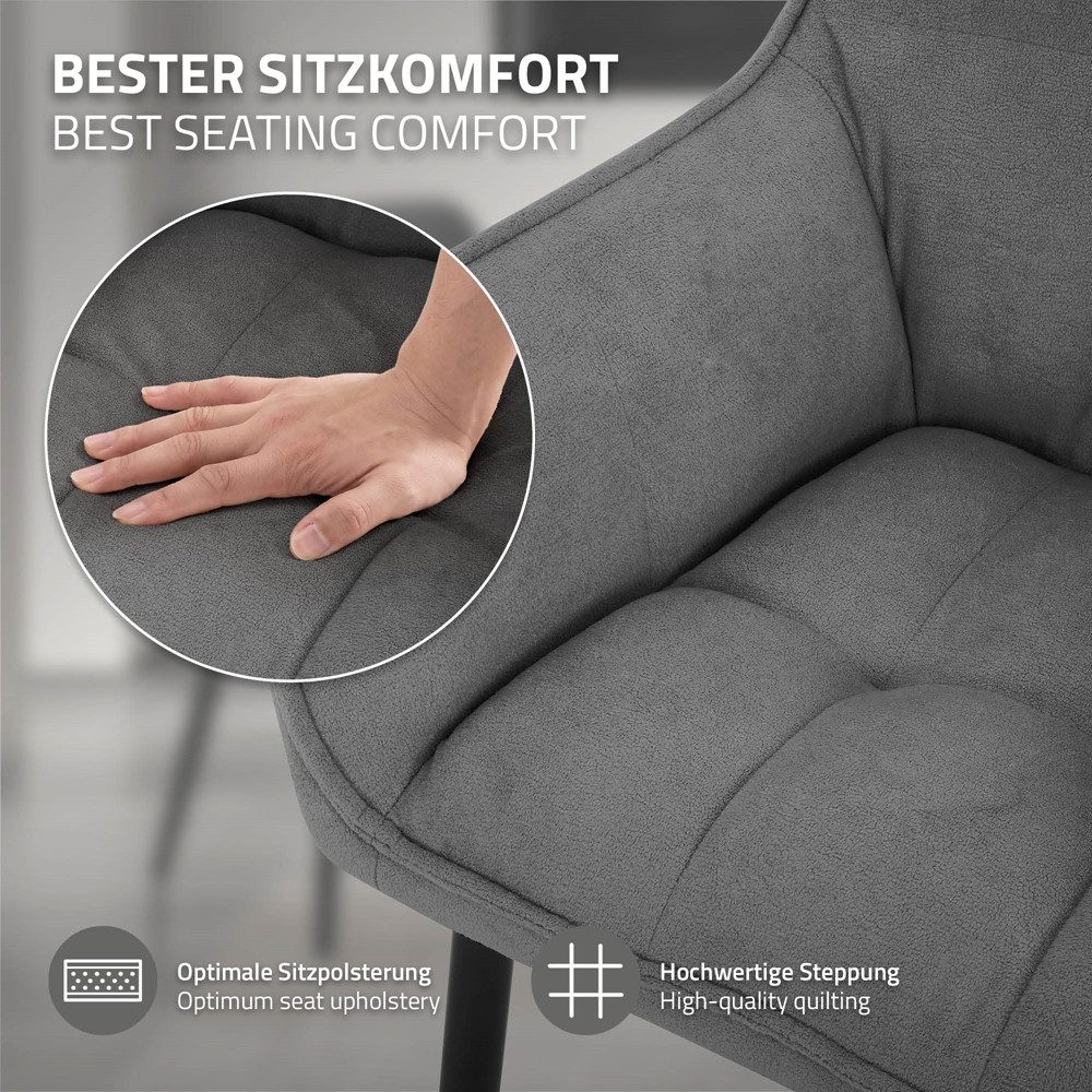 ML-DESIGN Polsterstuhl Esszimmerstuhl mit dickem gepolsterter Sitz Rücken- und Armlehnen (2 St), Wohnzimmerstuhl aus Frotteestoff Dunkelgrau Loungesessel Küchen – Bild 4 von 5