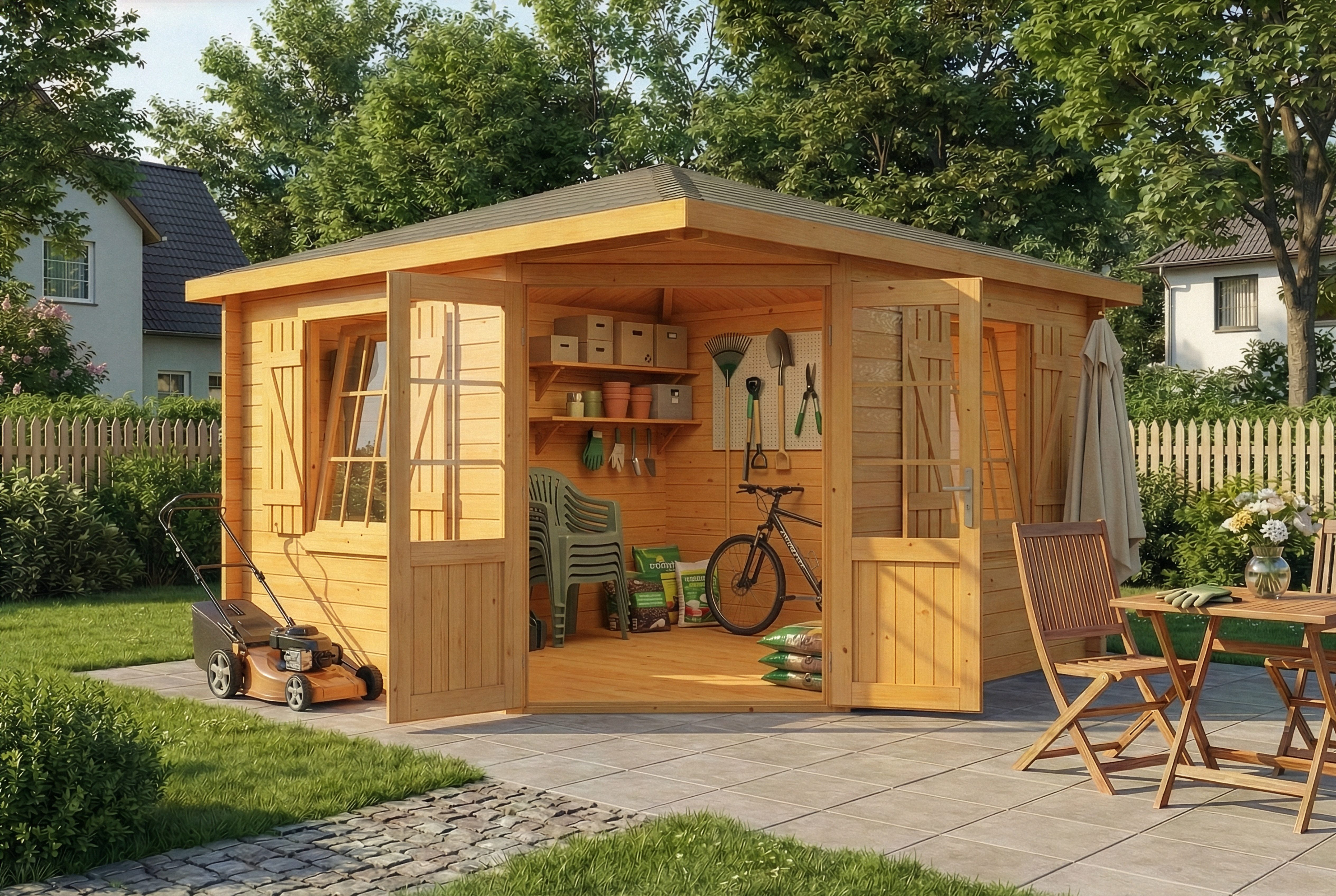 Alpholz Gartenhaus Holz 5-Eck Monica Royal, BxT: 368x368 cm, in Imprägniert (Pinie) mit 28mm Wandstärke