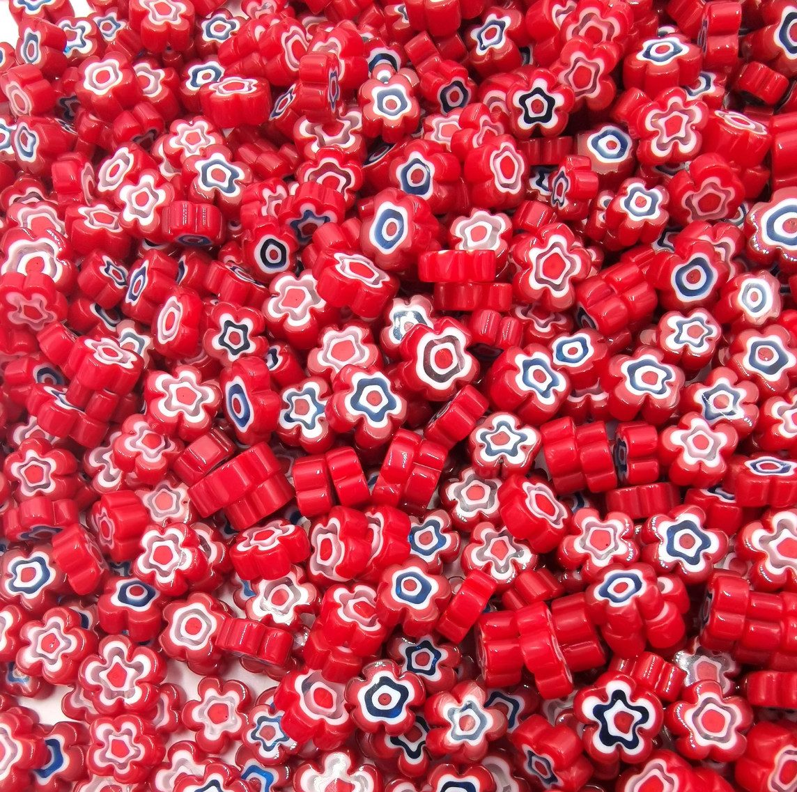 Armena Mosaikfliesen Blütenform Millefiori Glas Mosaiksteine gemischt 7-10mm 100g c.a110st., rot