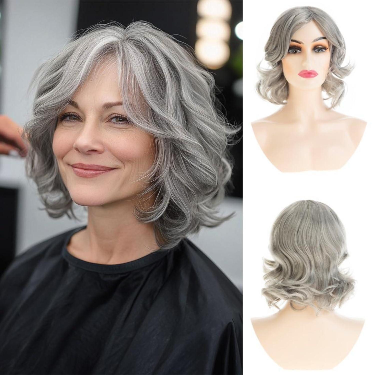 LuxusKollektion Kostüm-Perücke Perücke Damen kurz lockig synthetisch Halloween Cosplay Graue