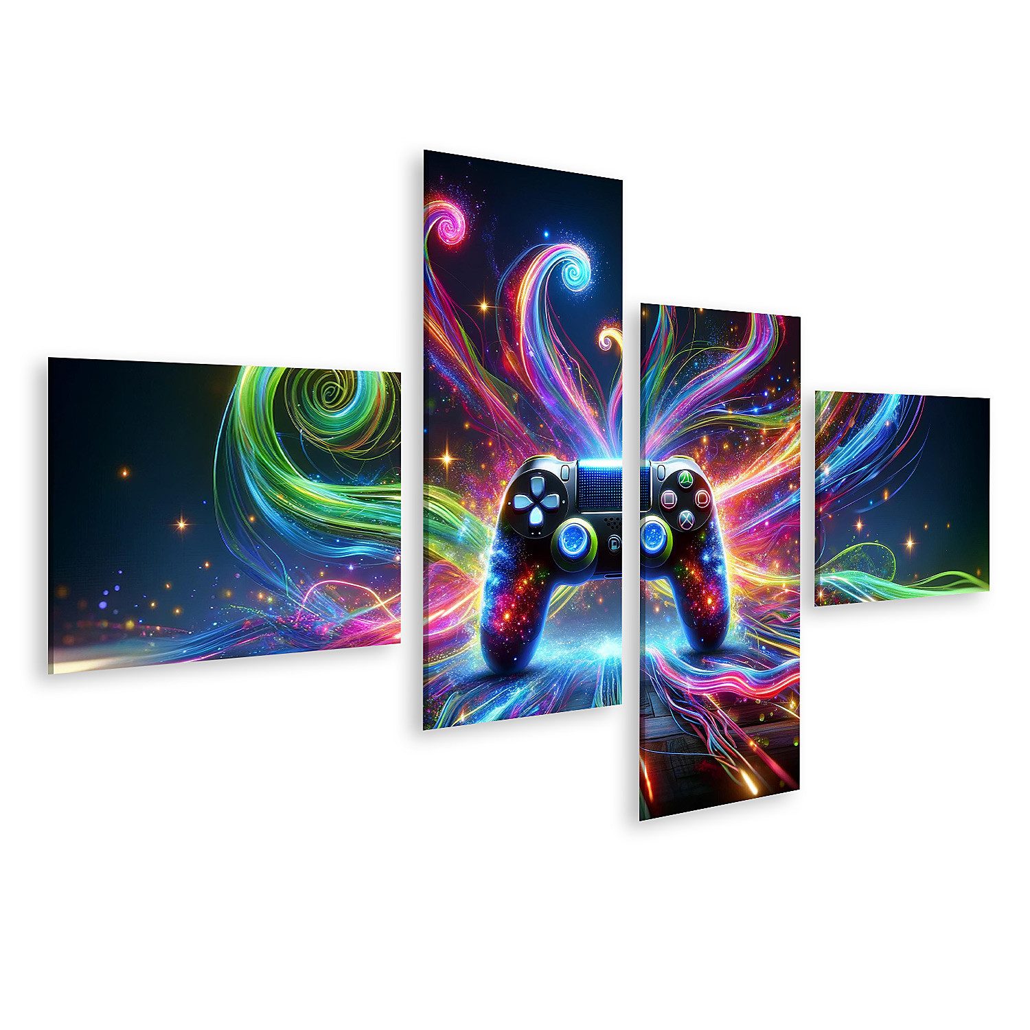 islandburner Leinwandbild Schräger Gaming-Controller Neonlicht