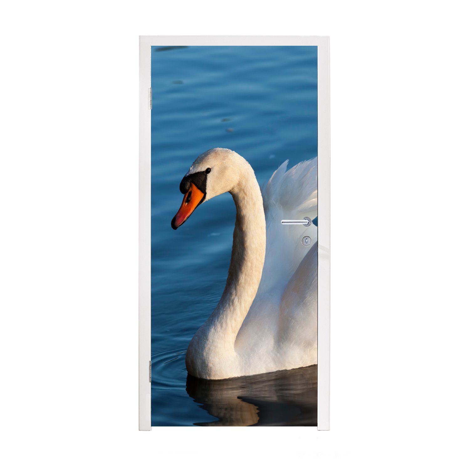 MuchoWow Türtapete Schwan - Wasser - Vogel - Weiß, Matt, bedruckt, (1 St), Fototapete für Tür, Türaufkleber, 75x205 cm