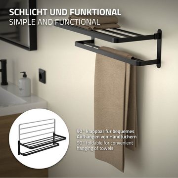 ML-DESIGN Handtuchhalter Handtuchstange Handtuchregal Handtuchablage Badetuchhalter, ohne Bohren 58cm selbstklebend Schwarz zur Wandmontage 90°Klappbar