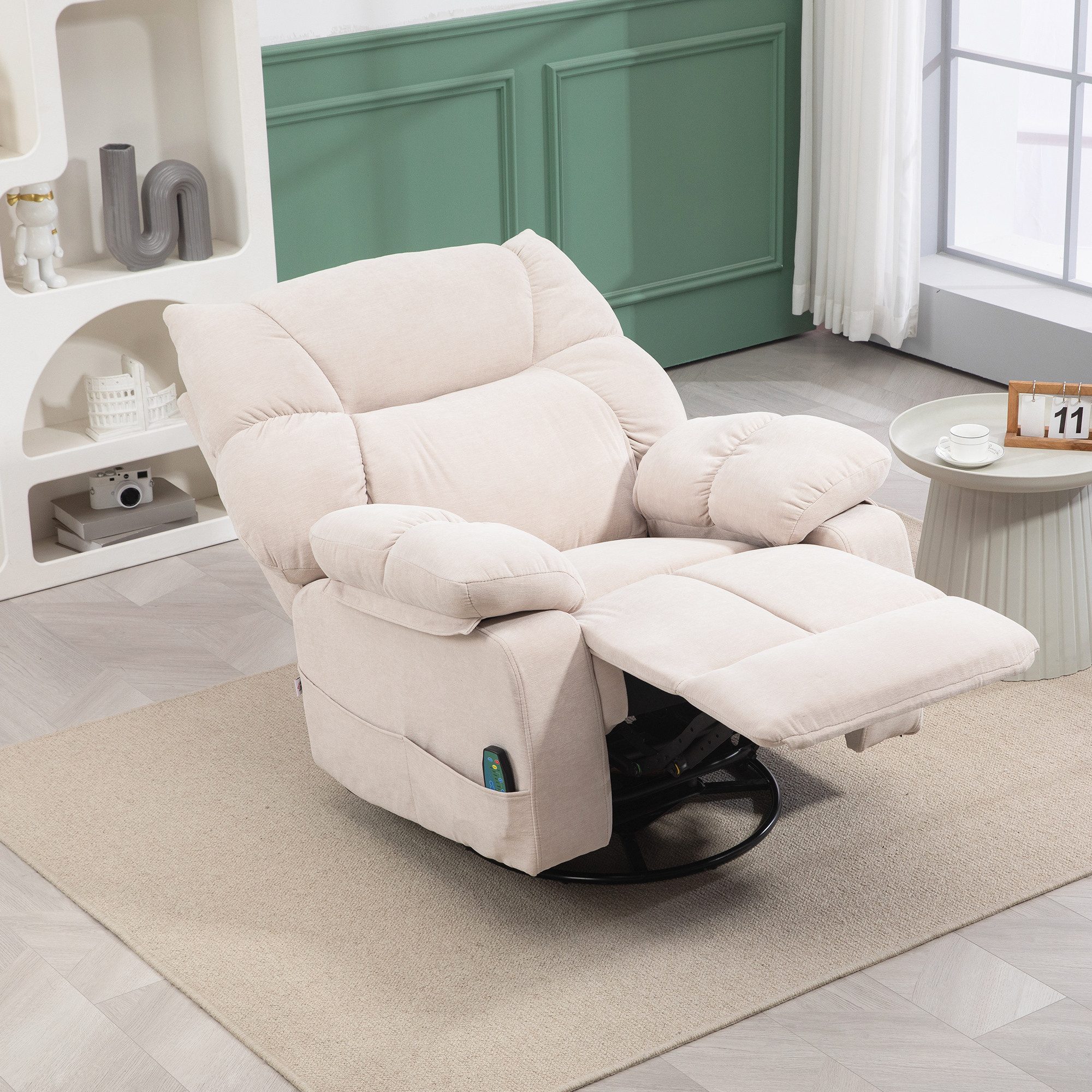 HOMCOM Massagesessel Relaxsessel mit Vibration, Heizung, Fußteil, Liegesessel (Fernsehsessel mit Wärmefunktion, Liegefunktion, 1-St., TV Sessel mit Seitentaschen, Fernbedienung), 98 x 90 x 98 cm, Beige