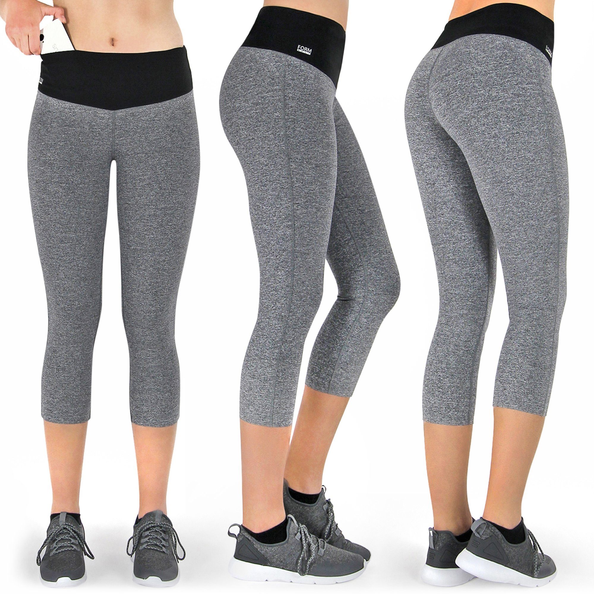 Formbelt Laufhose Damen 3/4 Capri Leggings mit Handytasche, hoher Bund & Quick Dry Damen 3/4 Sporthose blickdicht, hoher Bund, atmungsaktiv, Quick Dry