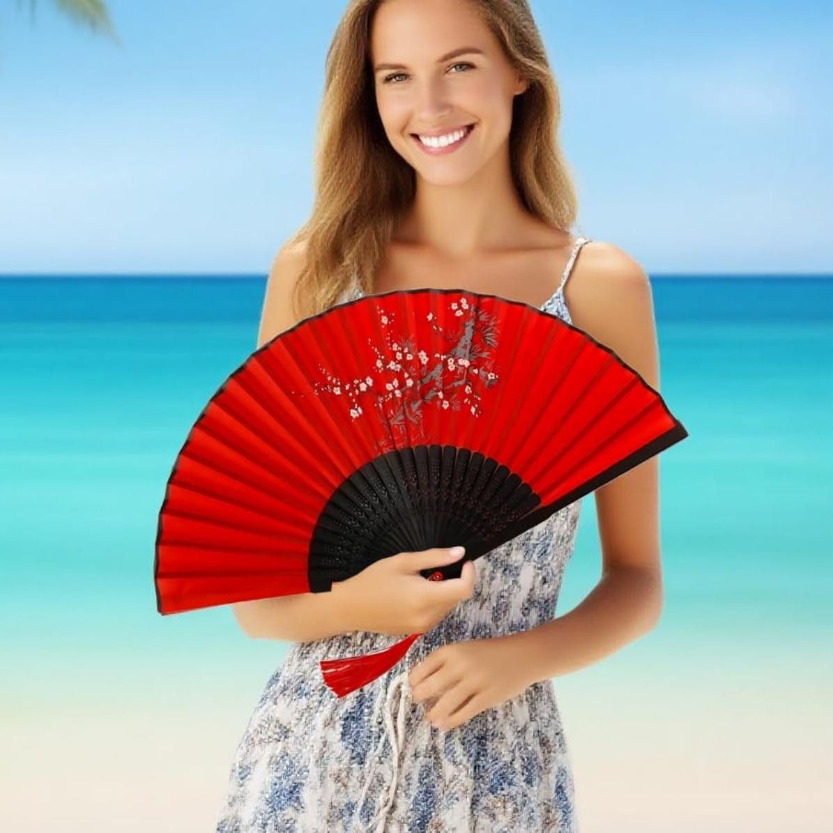 Bwecuy Handfächer Faltbarer Handfan, Tragbarer Stoff-Handfan – Bild 3 von 3