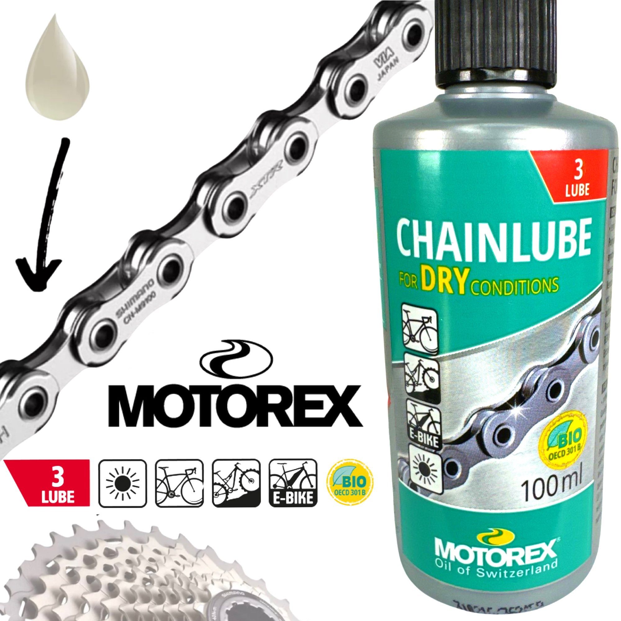 Kettenöl MTB Conditions Motorex Ebike Fahrrad-Montageständer 100ml Fahrrad Chainlube Dry Road Motorex