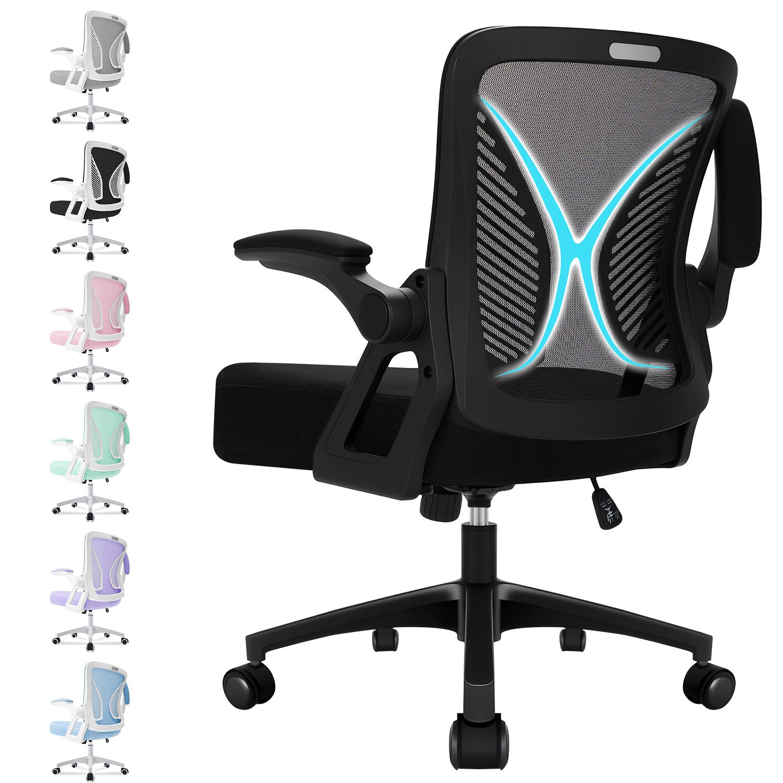 Milacyee Bürostuhl Ergonomisch Bürostuhl Stuhl mit verstellbaren, gepolsterten Armlehnen (Höhenverstellbarer Chefsessel mit geräuscharmen Rollen,Drehstuhl mit dynamische Rückenstütze), 150KG Belastbar Schwarz