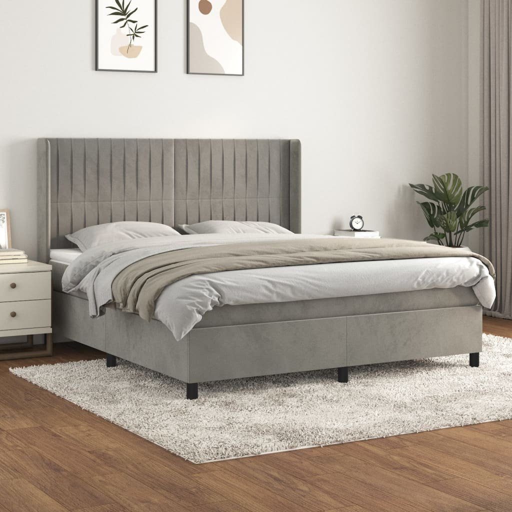 Bett Boxspringbett Hellgrau 203x163x118/128 cm mit Matratze und Auflage