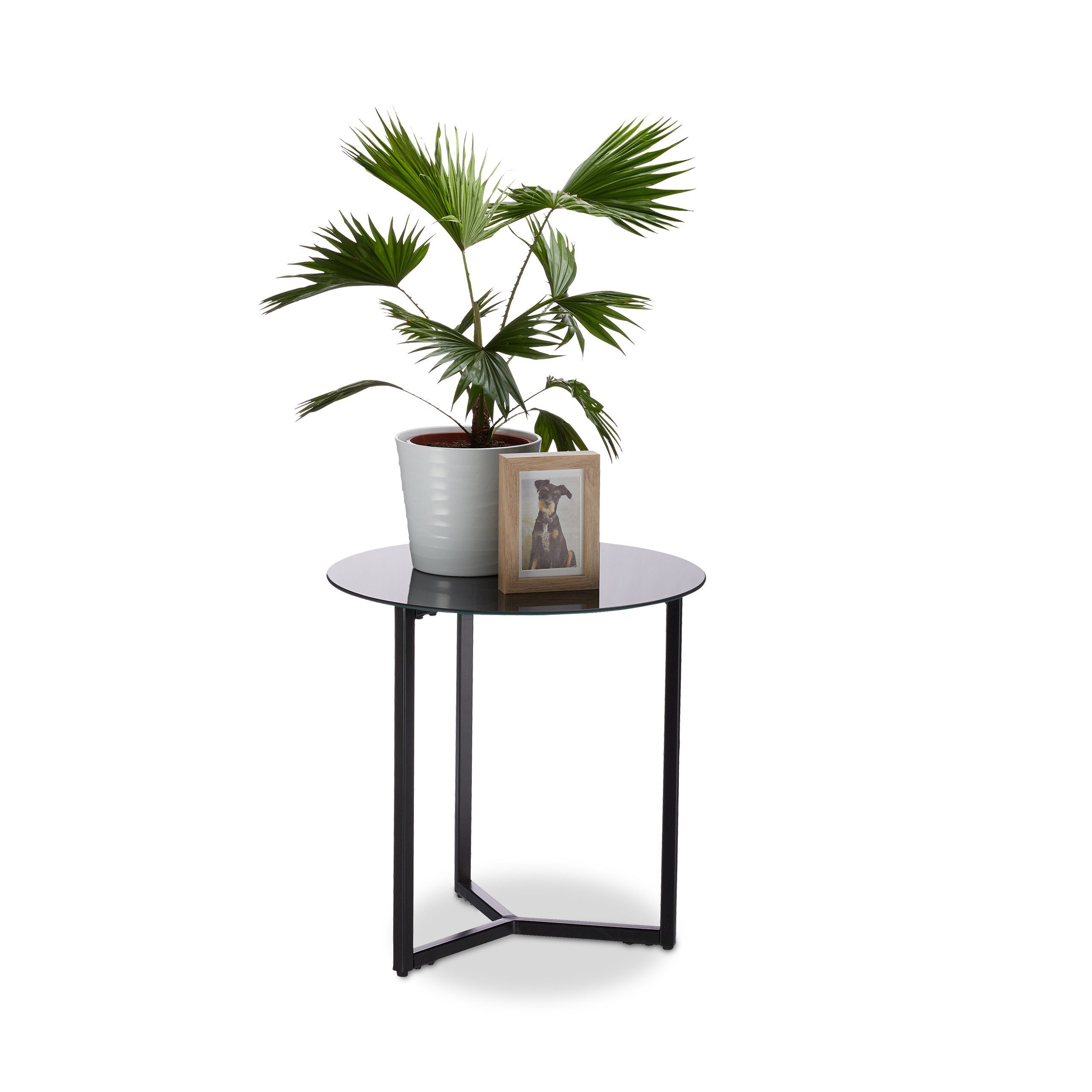 relaxdays Beistelltisch Glas Metall rund, Schwarz günstig online kaufen