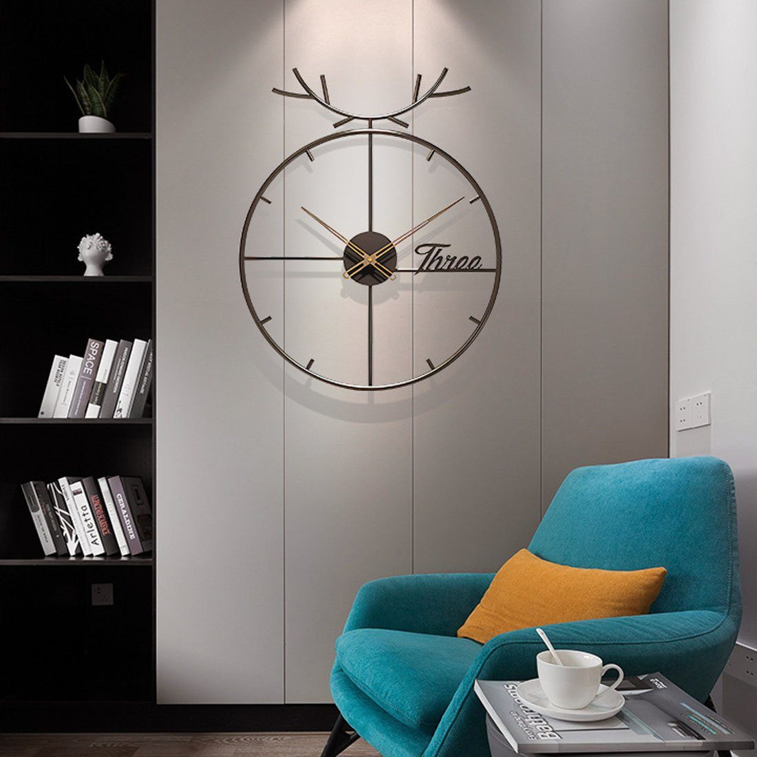 DÖRÖY 55cm stille mit Moderne dekorative Eisen Hirschkopf, Uhr aus Wanduhr Wanduhr