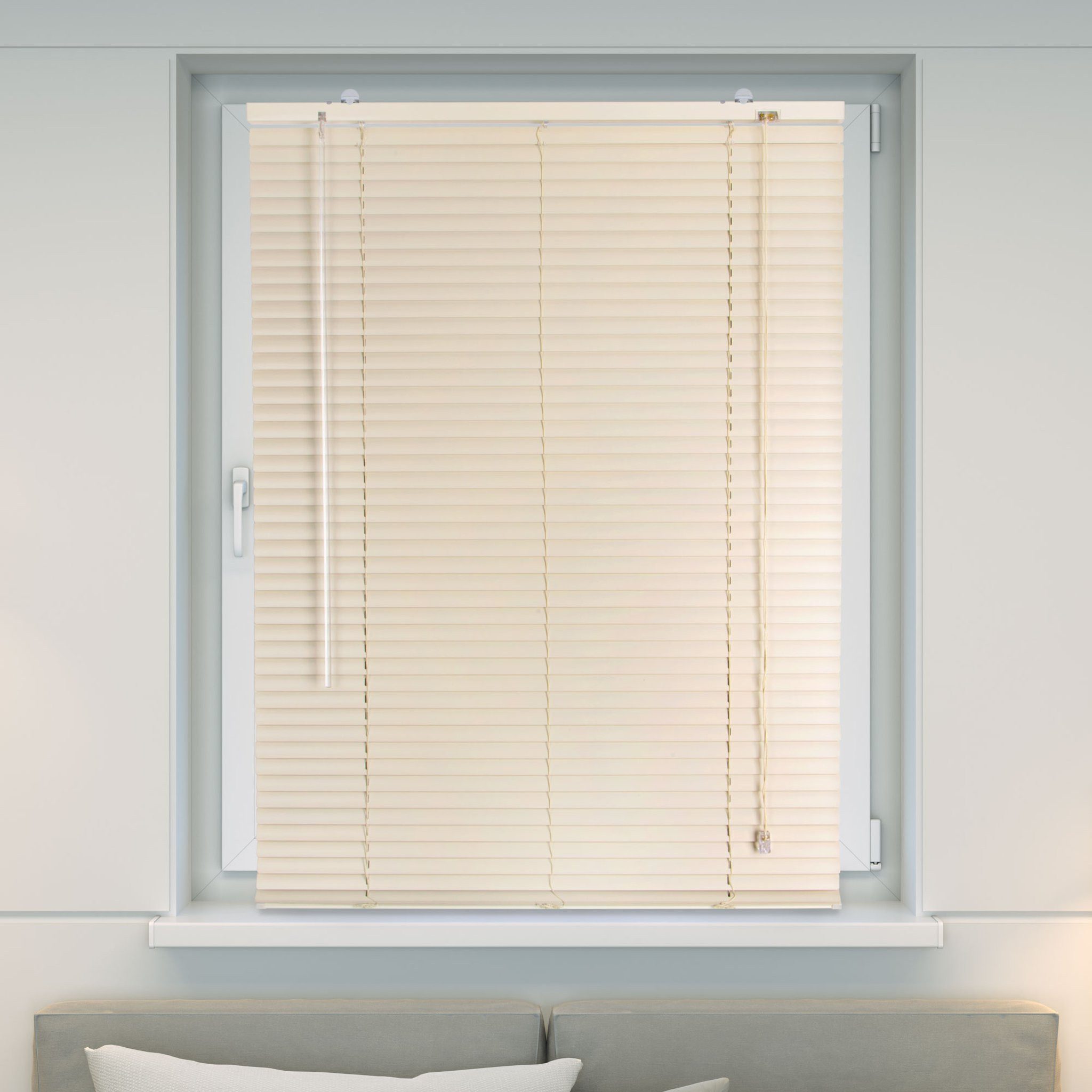 Victoria M. Jalousie Aluminium Jalousie, 80 x 220 cm, creme matt, mit Bohrenohne Bohren, freihängend, Sicht- Licht- und Blendschutz, inkl. Klemmclips