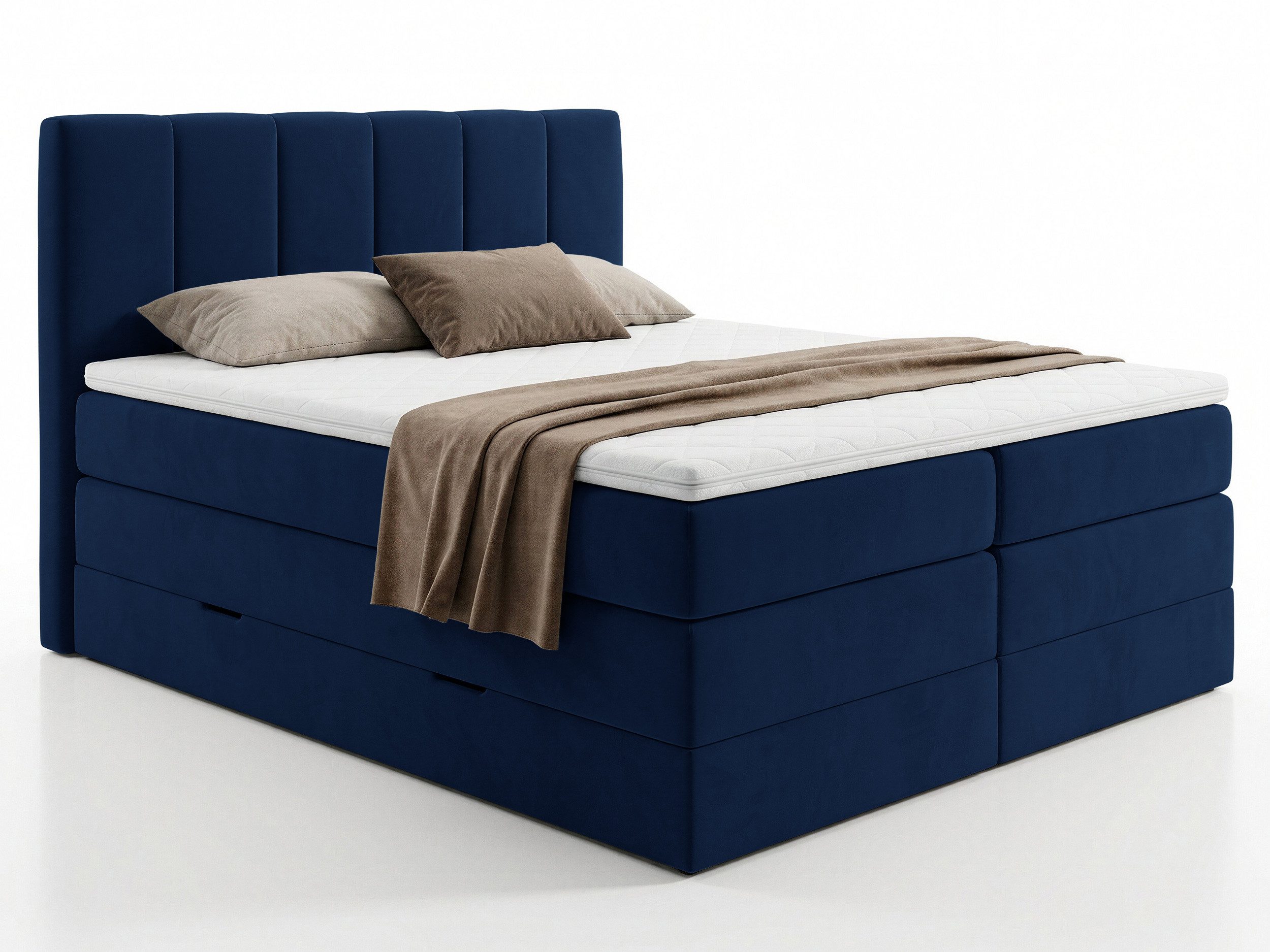 Sofnet Boxspringbett Star XL (2x Bettkästen, Bonellfederkern- und Taschenfederkernmatratze, Topper), Polsterbett, Doppelbett, Velours, mit Kopfteil, 140/160/180x200 cm