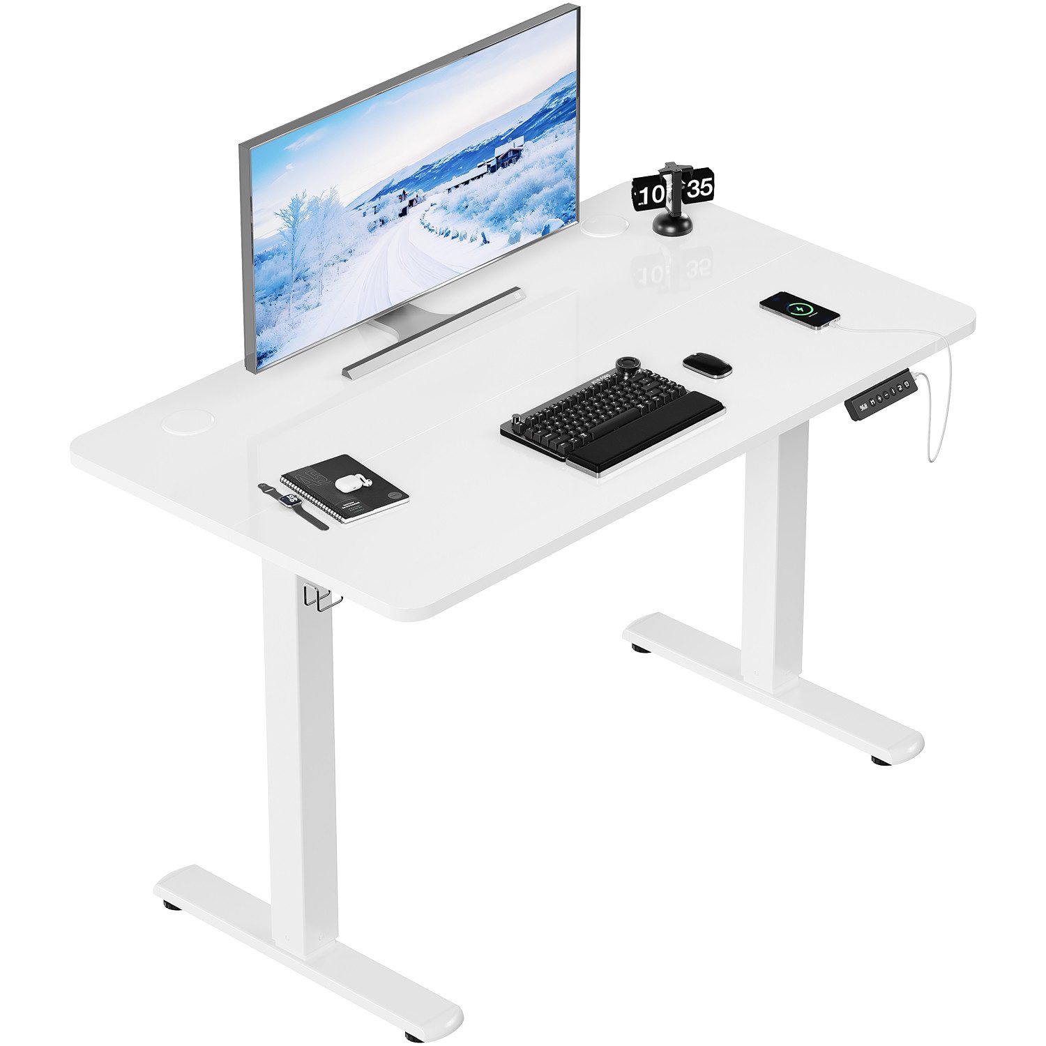 Furnicopia Schreibtisch Höhenverstellbarer mit USB-Ladefunktion und Wecker-Erinnerung (2 Höheneinstellungen 5 Farben und 6 Größen fur eine Vielzahl von Arbeits- und Lernumgebungen)