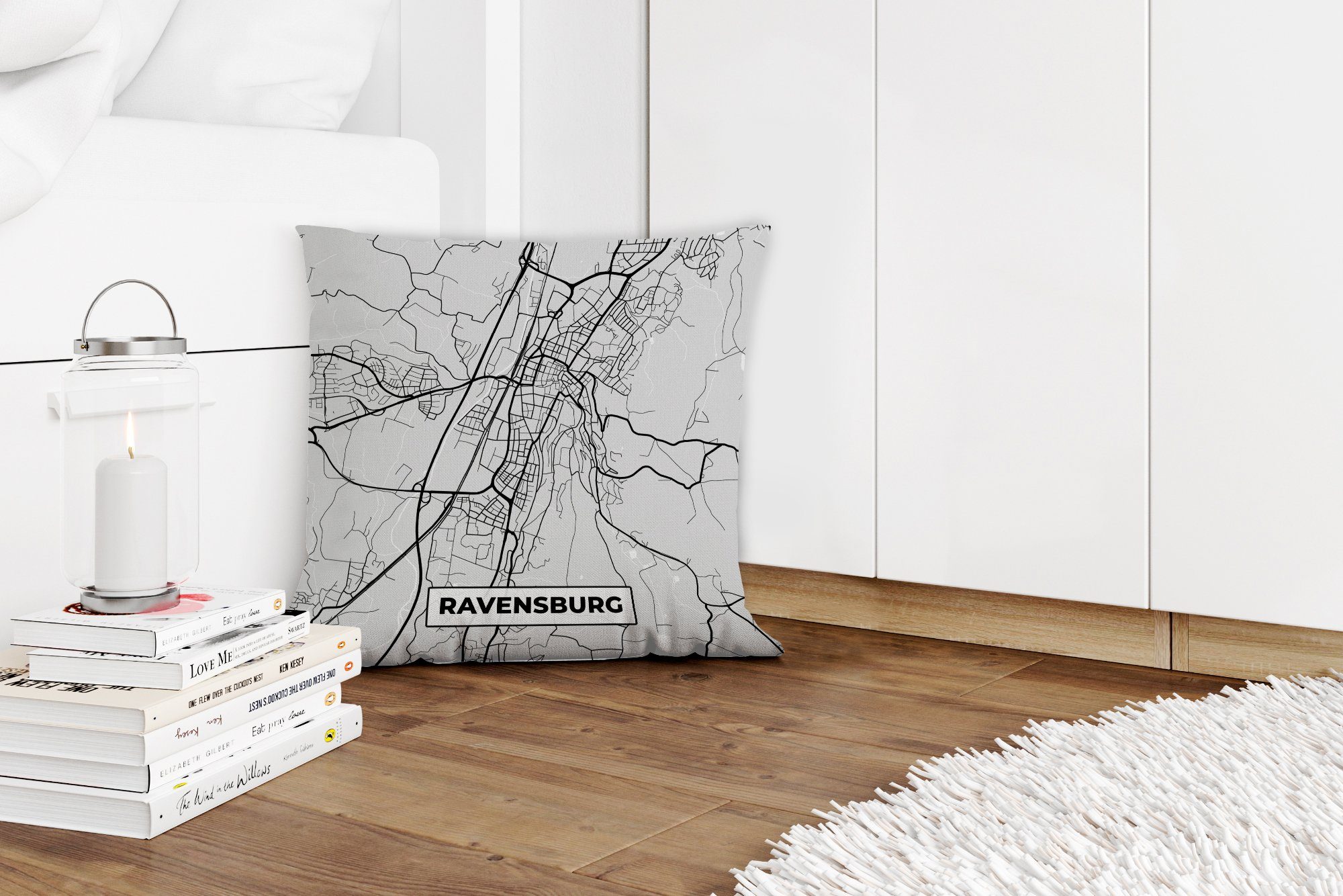 MuchoWow Dekokissen Deutschland - Karte, Ravensburg Wohzimmer, Zierkissen Stadtplan - Sofakissen - Schlafzimmer, für Deko, Füllung mit