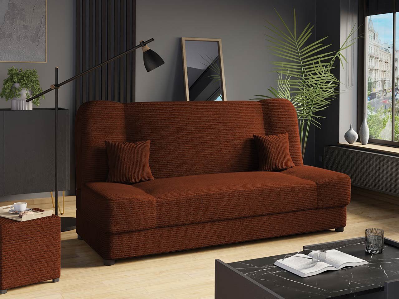 MIRJAN24 Schlafsofa Jonas Cord, mit Bettkasten und Schlaffunktion, mit zwei Kissen, Wellenfeder, 195x87x86 cm Poso 39 | Alle Sofas