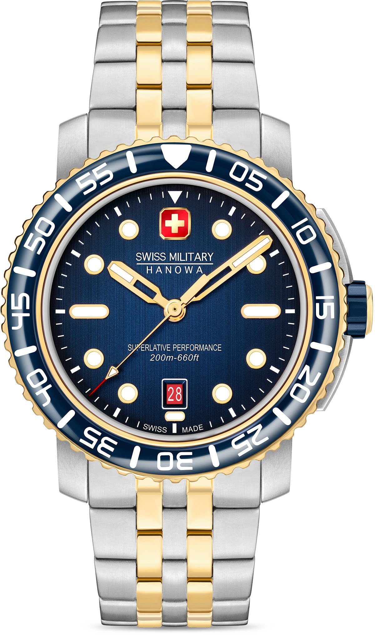 Swiss Military Hanowa Quarzuhr BLACK MARLIN, SMWGH0001760, Armbanduhr, Herrenuhr, Schweizer Uhr, Datum, Saphirglas, Swiss Made