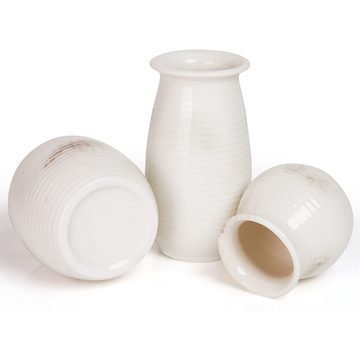 Belle Vous Dekovase 3 Moderne Keramikvasen in Weiß für den Bauernhausstil, 3 Weiße Keramikvasen im modernen Bauernhausstil