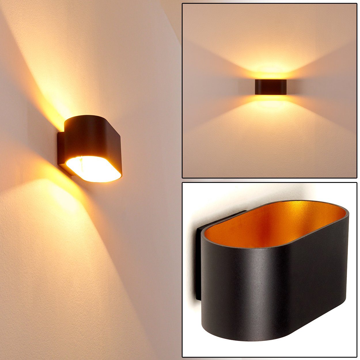 hofstein Wandleuchte »Leuca« Wandlampe aus Metall in Schwarz/Gold, ohne Leu günstig online kaufen