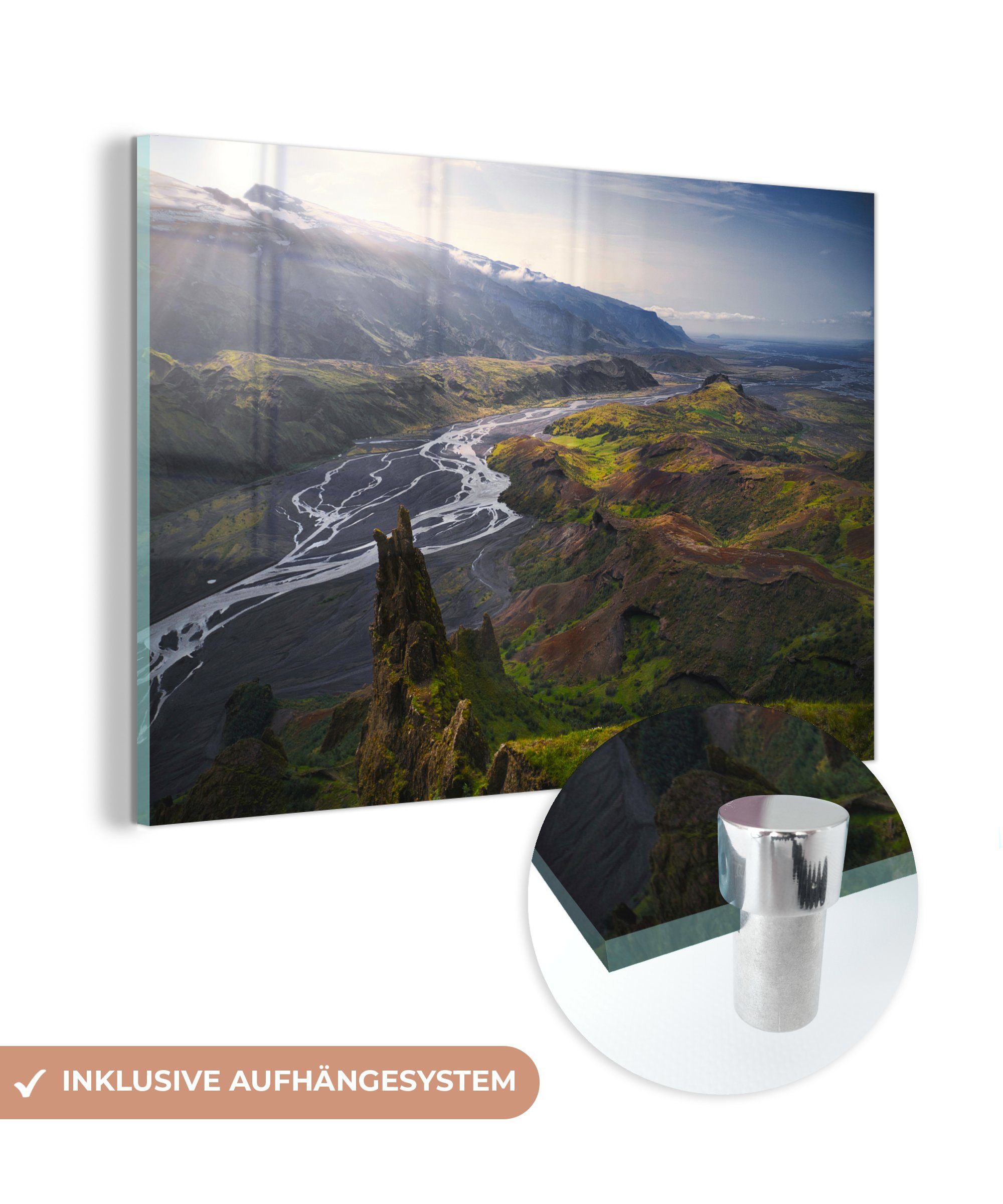 MuchoWow Acrylglasbild Blick über Island mit Eyjafjallajökull, (1 St), Acrylglasbilder Wohnzimmer & Schlafzimmer