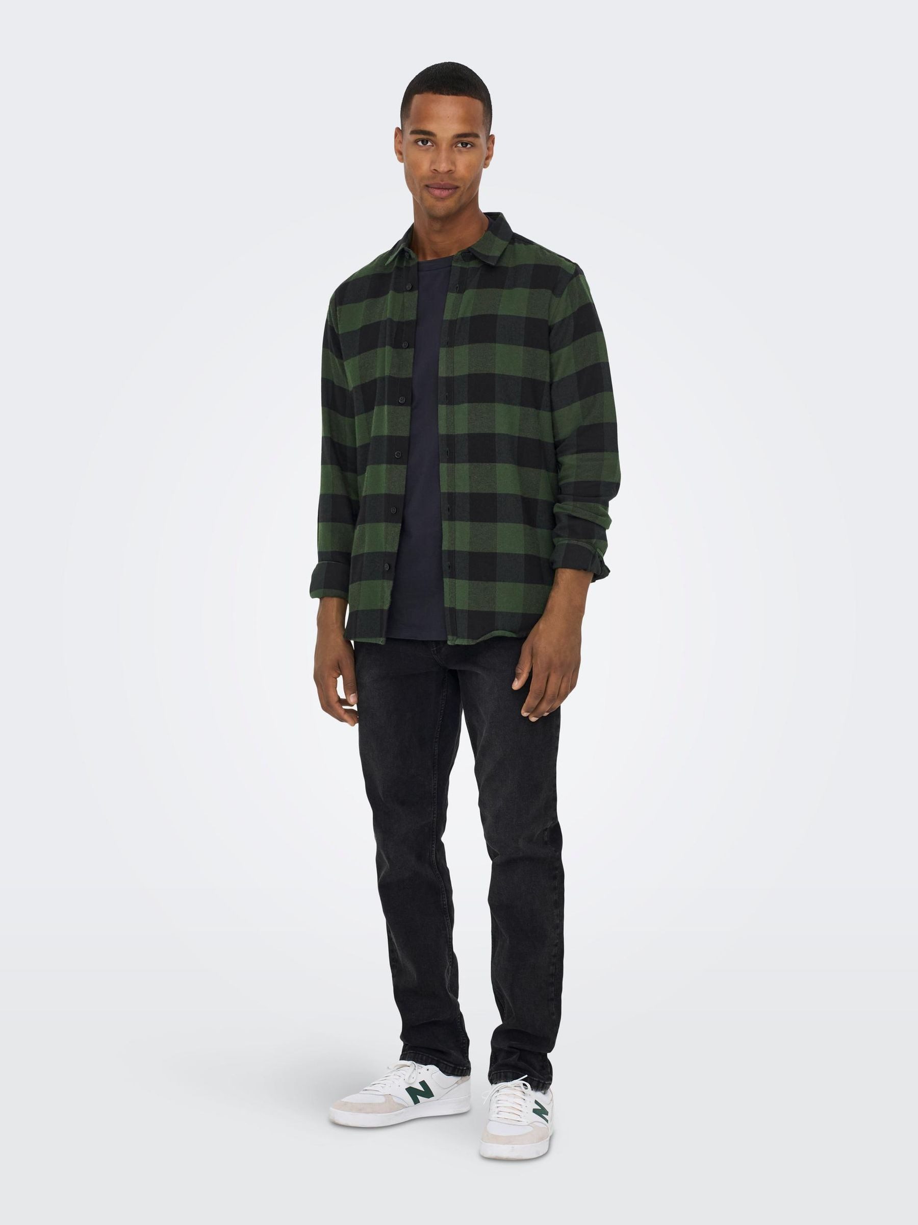 ONLY & SONS Langarmhemd Freizeit Karohemd Holzfäller Kariertes Flanellhemdfür (1-tlg) Baumwolle Slim Fit Kentkragen kariert wärmend Knöpfe