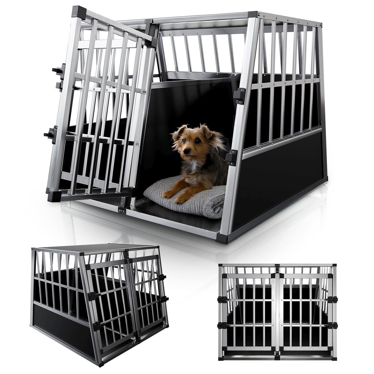 Juskys Tierreisebox Alu-Hundetransportbox in 4 versch. Größen: M, L, L-X, XL, Auto Hundebox robust und pflegeleicht, Gittertür verschließbar