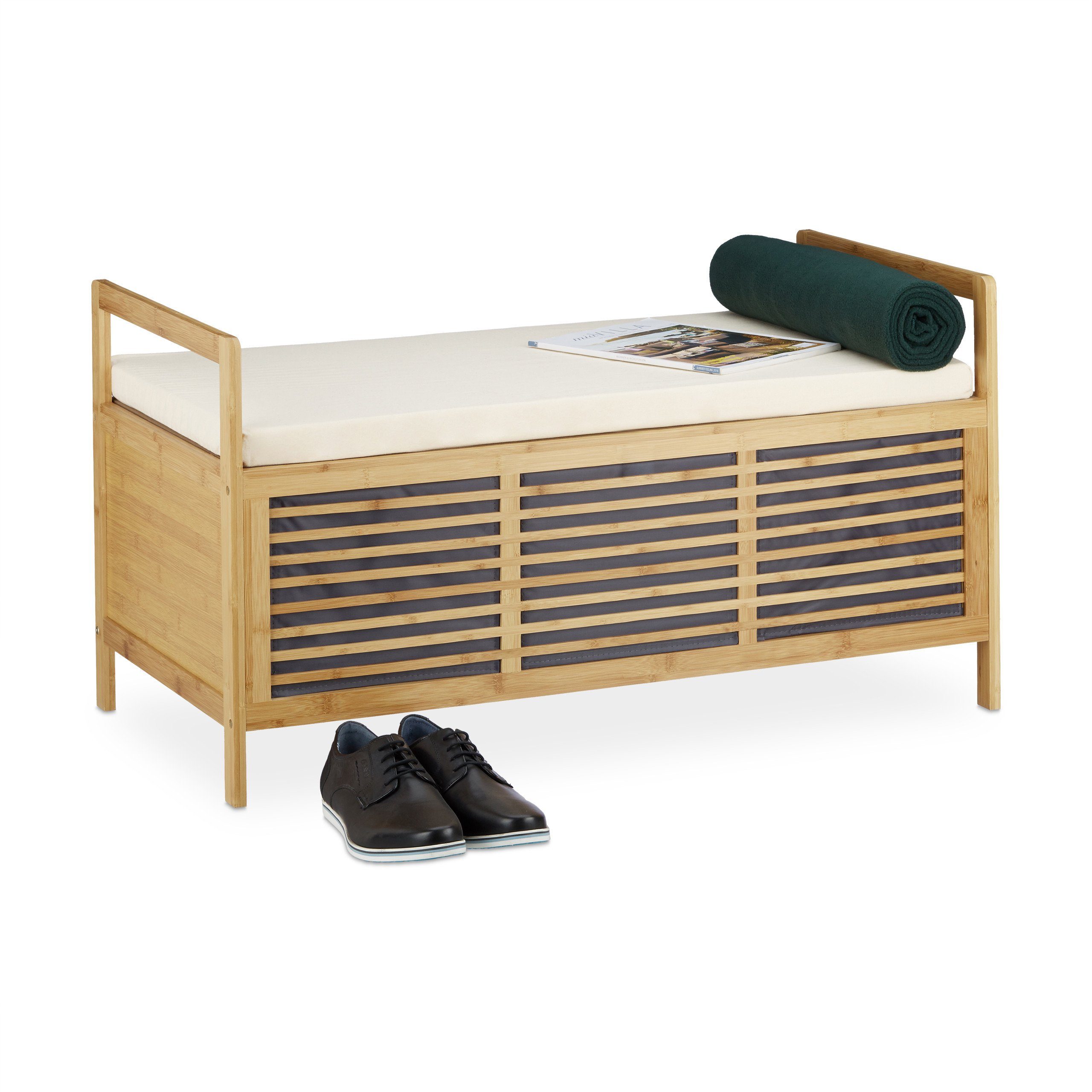 relaxdays Stauraumhocker Bambus Sitzhocker mit Stauraum, L