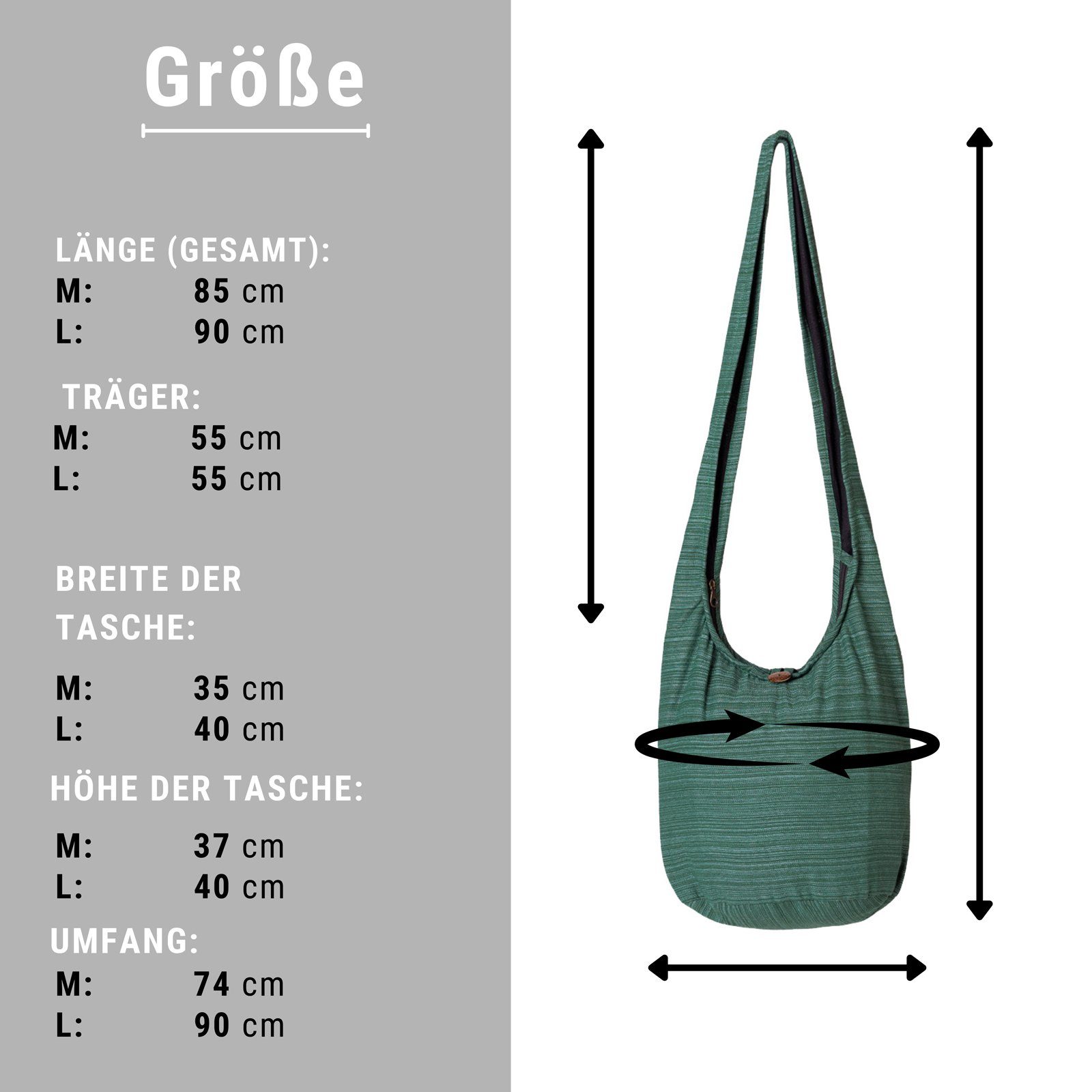 Strandtasche Lini als Baumwolle Beuteltasche Größen Oliventon Schulterbeutel Handtasche 100% Yogatasche auch Wickeltasche PANASIAM Schultertasche, In nutzbar oder 2 aus