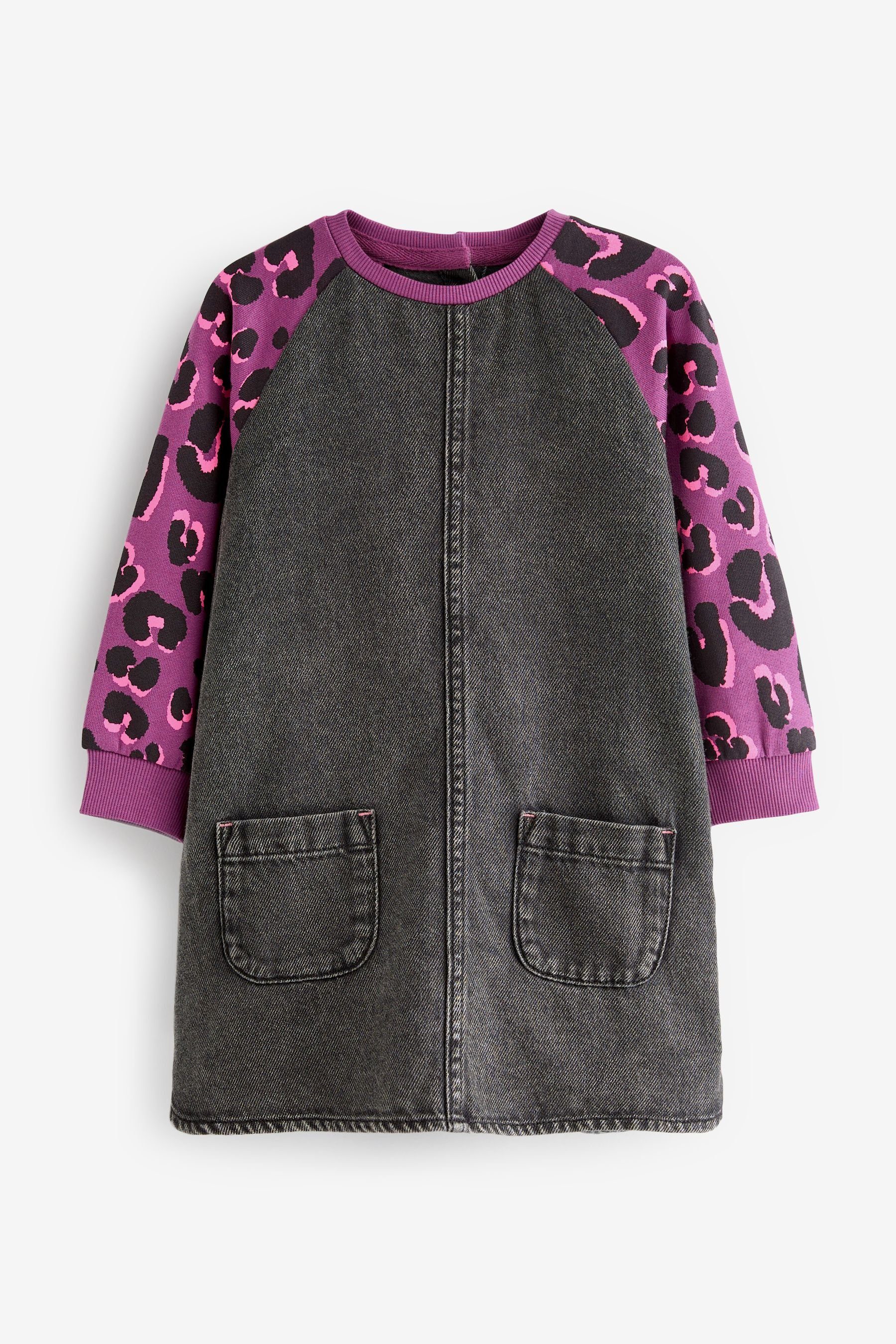 Next Jeanskleid Denim-Kleid mit Raglanärmeln (1-tlg) Purple Animal Print