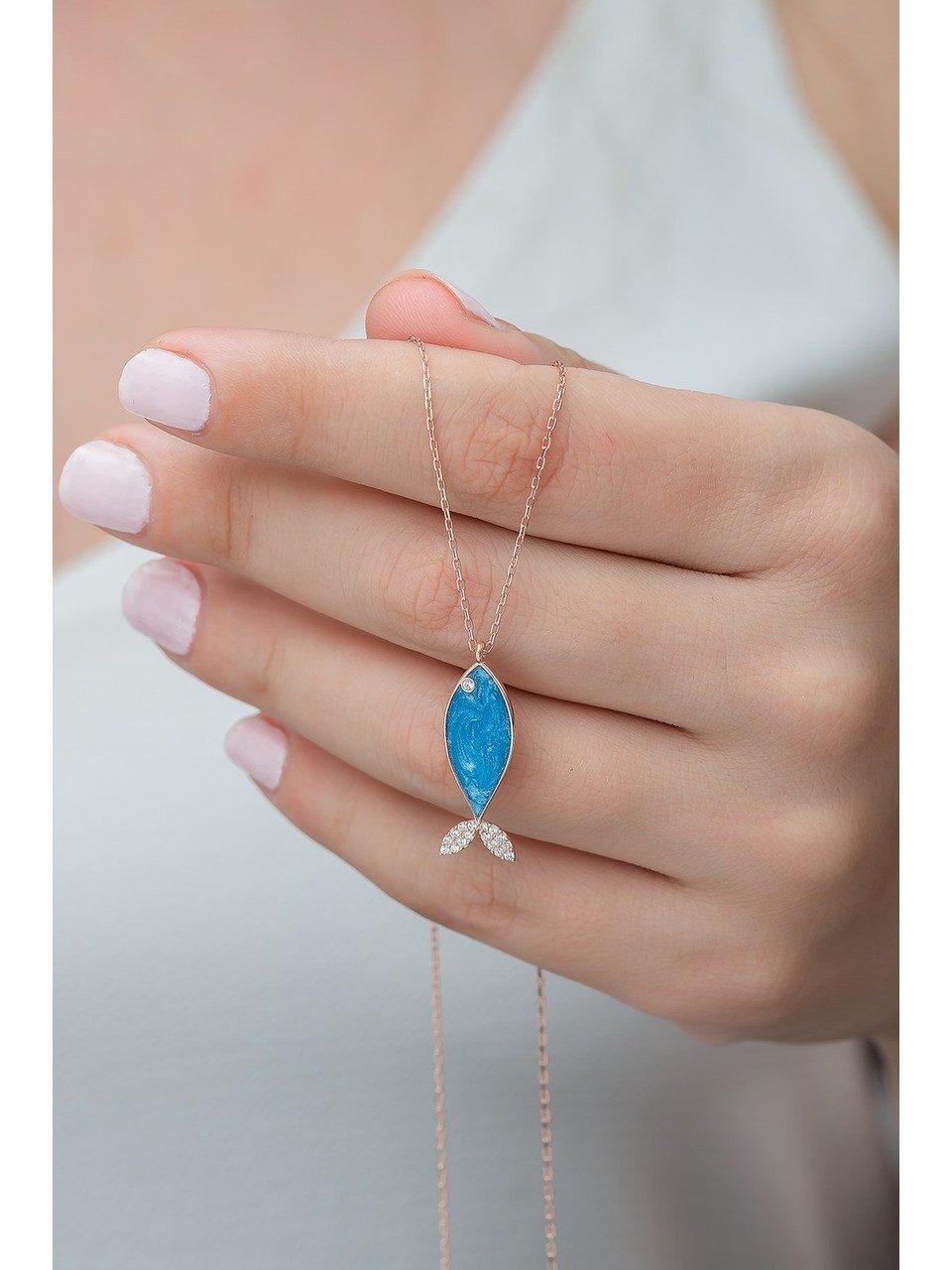 Valentinstagsgeschenk Nisan Ohrring-Set, Damen Halskette Fisch – 925er Silber, mit blauer Emaille und Zirkonia