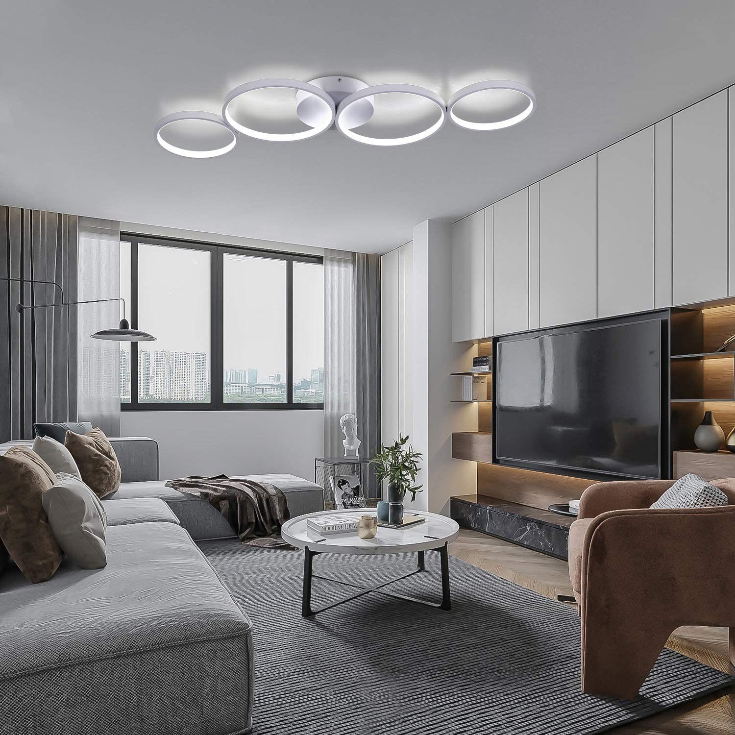 ZMH LED Deckenleuchte Wohnzimmer 4-flammig, 55W/56W, dimmbar mit Fernbedienung, 3000-6500K, Augenschutz, Einfache Installtion, Ringoptik, LED fest integriert, warmweiß-kaltweiß