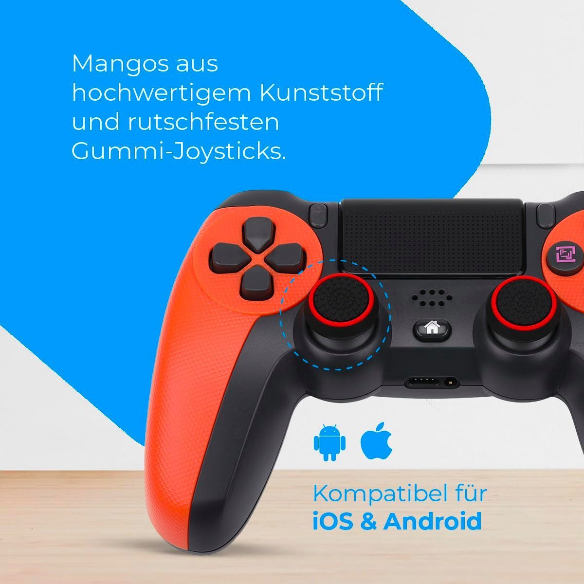POPOLIC Controller für PS4 Mobile, Dualshock,Wireless PC-Controller (6-Achsen, LED-Licht, Touchpanel, Kopfhörerbuchse, inkl. Ladekabel, 1 St., 600-mAh-Akku, Bequeme Tasten, Präzises D-Pad)