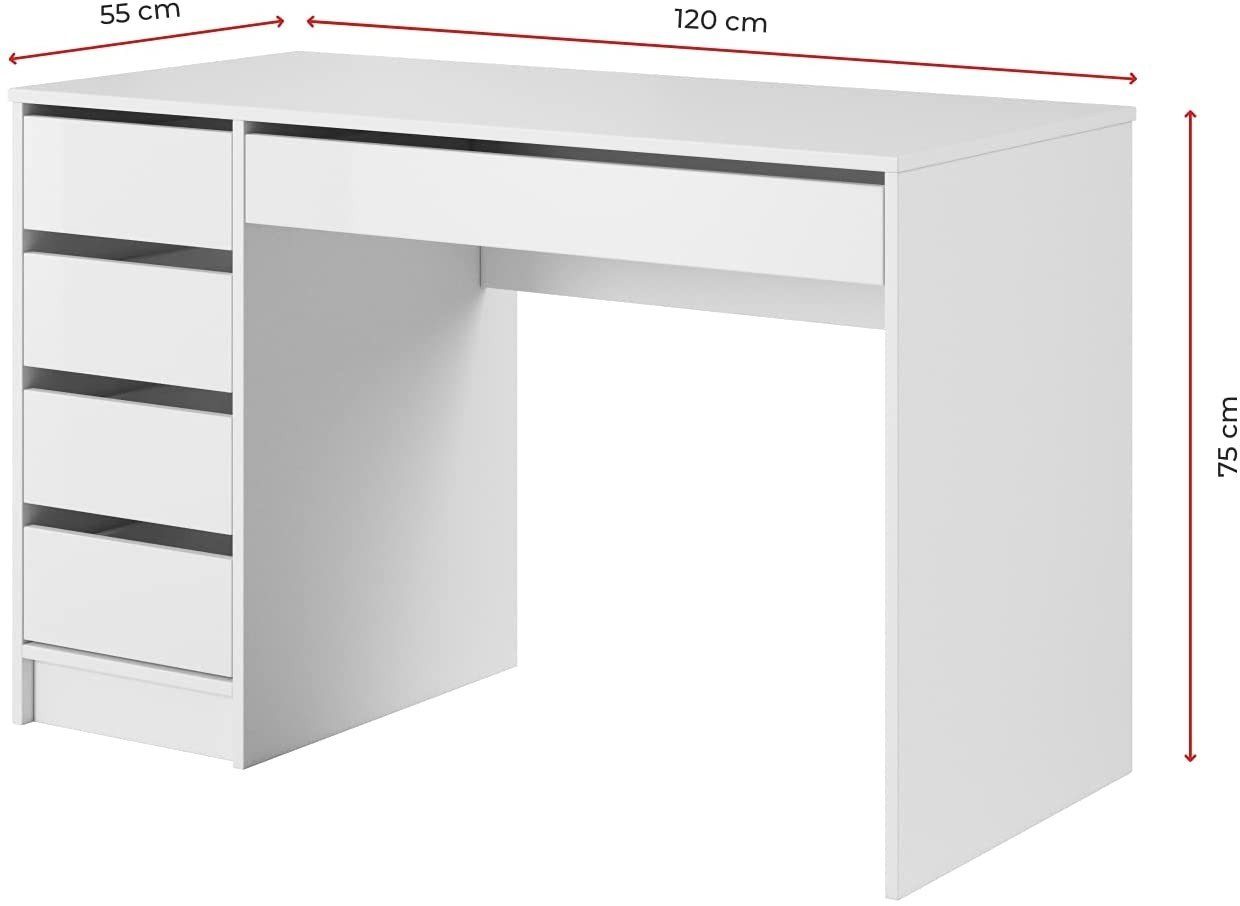 Schreibtisch Schreibtisch Weiß Matt 120cm, Domando montierbar beidseitig Breite Licata,