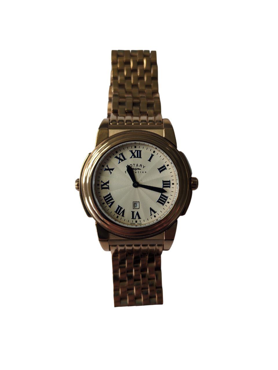 ROTARY Quarzuhr Damen Edelstahl Roségold 2 Time Zones 2 Looks ELB0011/TZ208/16, Gehäuse drehbar, Swiss Made, Zirkonabesatz, Fünfgliedriges Armband