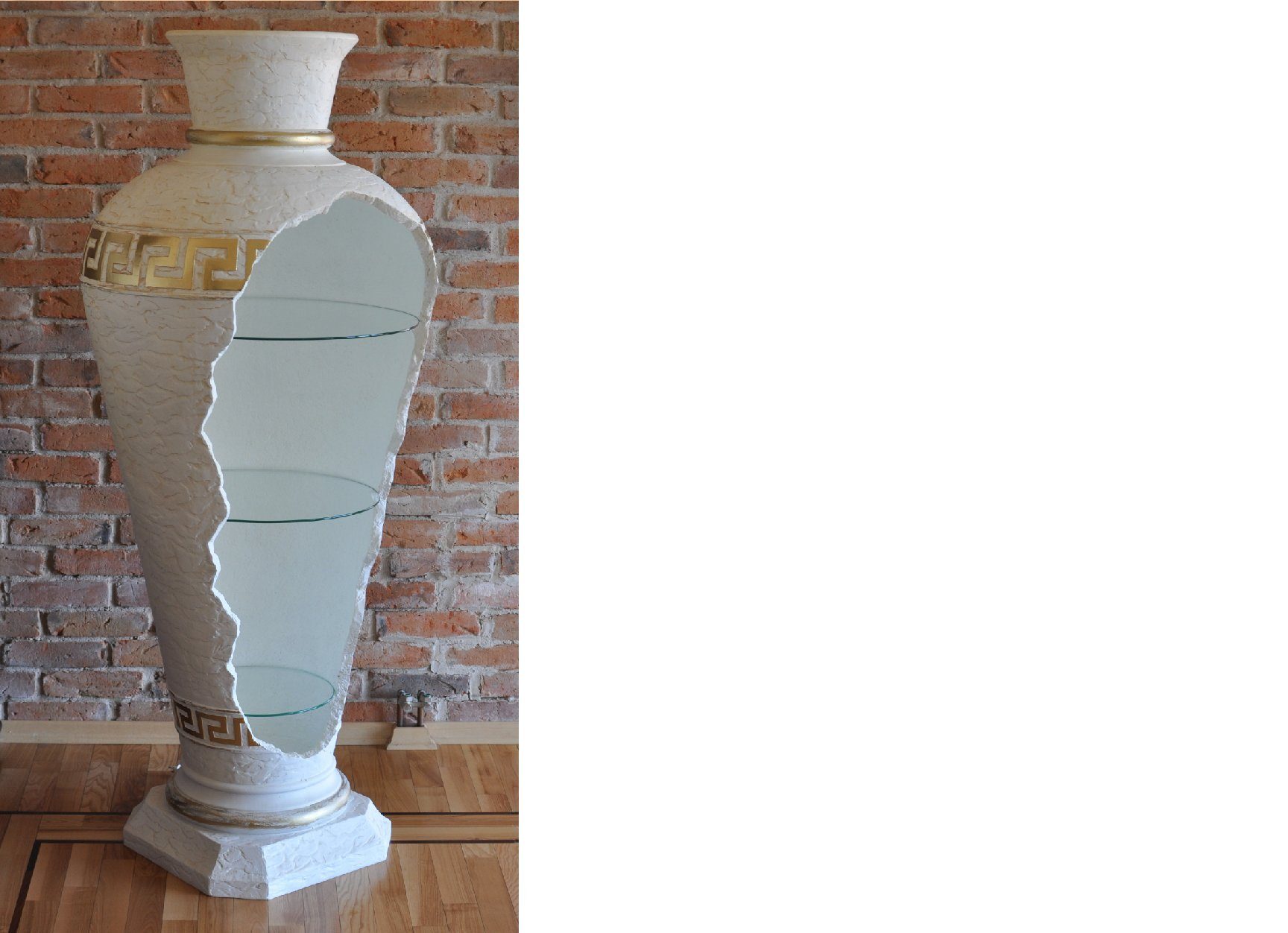 JVmoebel Skulptur Leuchte Glas Bar Vitrinen Vasenbar Regal Design Vase Schrank
