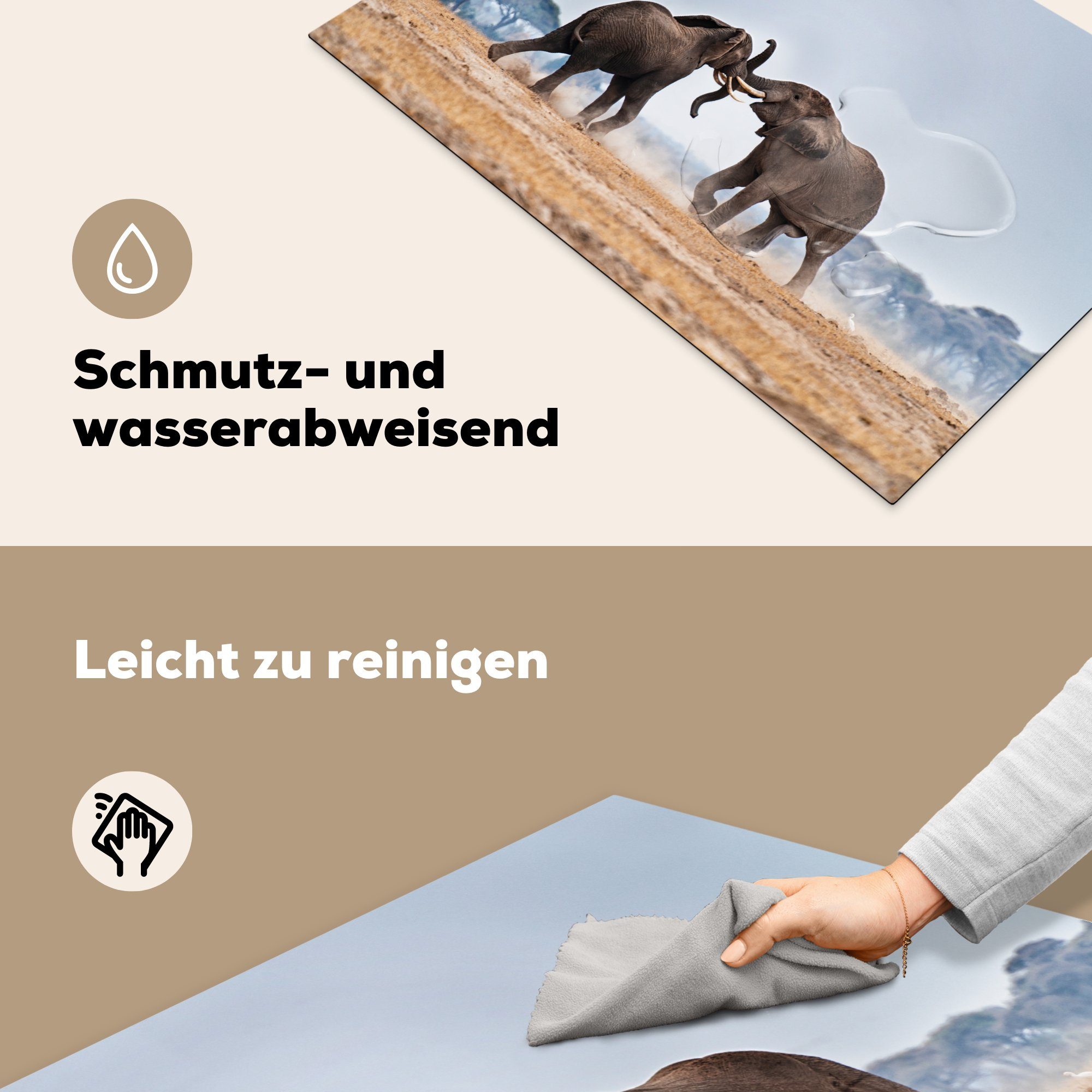 MuchoWow Herdblende-/Abdeckplatte tlg), Ceranfeldabdeckung Elefant küche, - die Induktionskochfeld (1 81x52 Tiere Schutz cm, Flachland Natur, - für - Vinyl