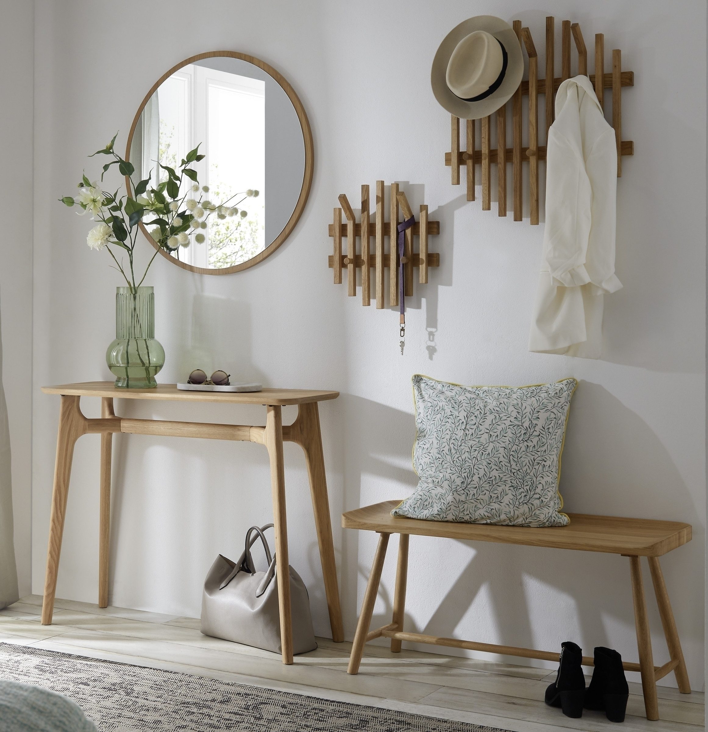 möbelando Garderoben-Set BANTRY, (5-teilig), (5-teilig) in Eiche / schwarz - 200x190x35 (BxHxT)